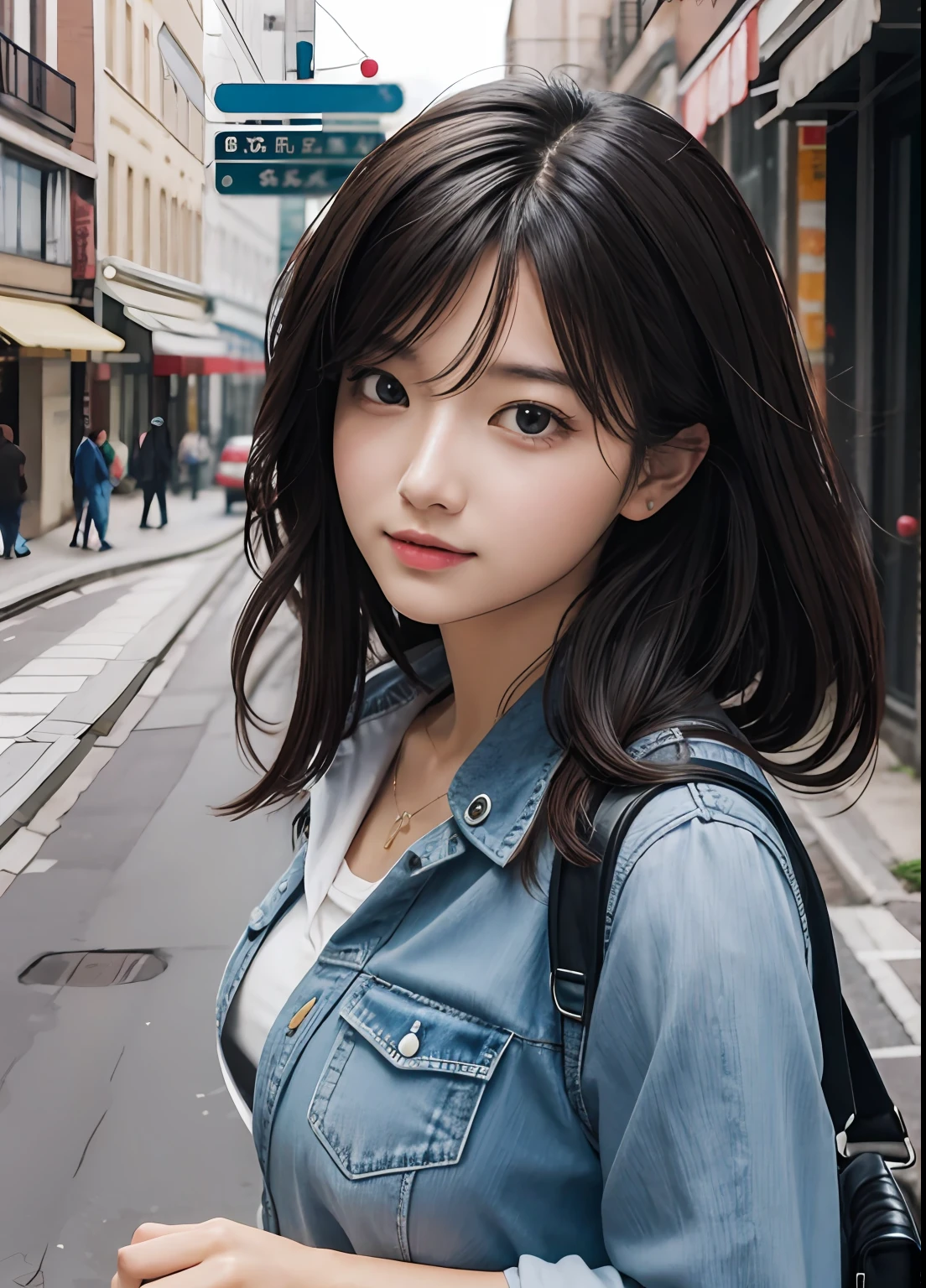 (best-quality:0.8),
(best-quality:0.8), perfect anime illustration, extreme closeup portrait of a pretty woman walking through the city