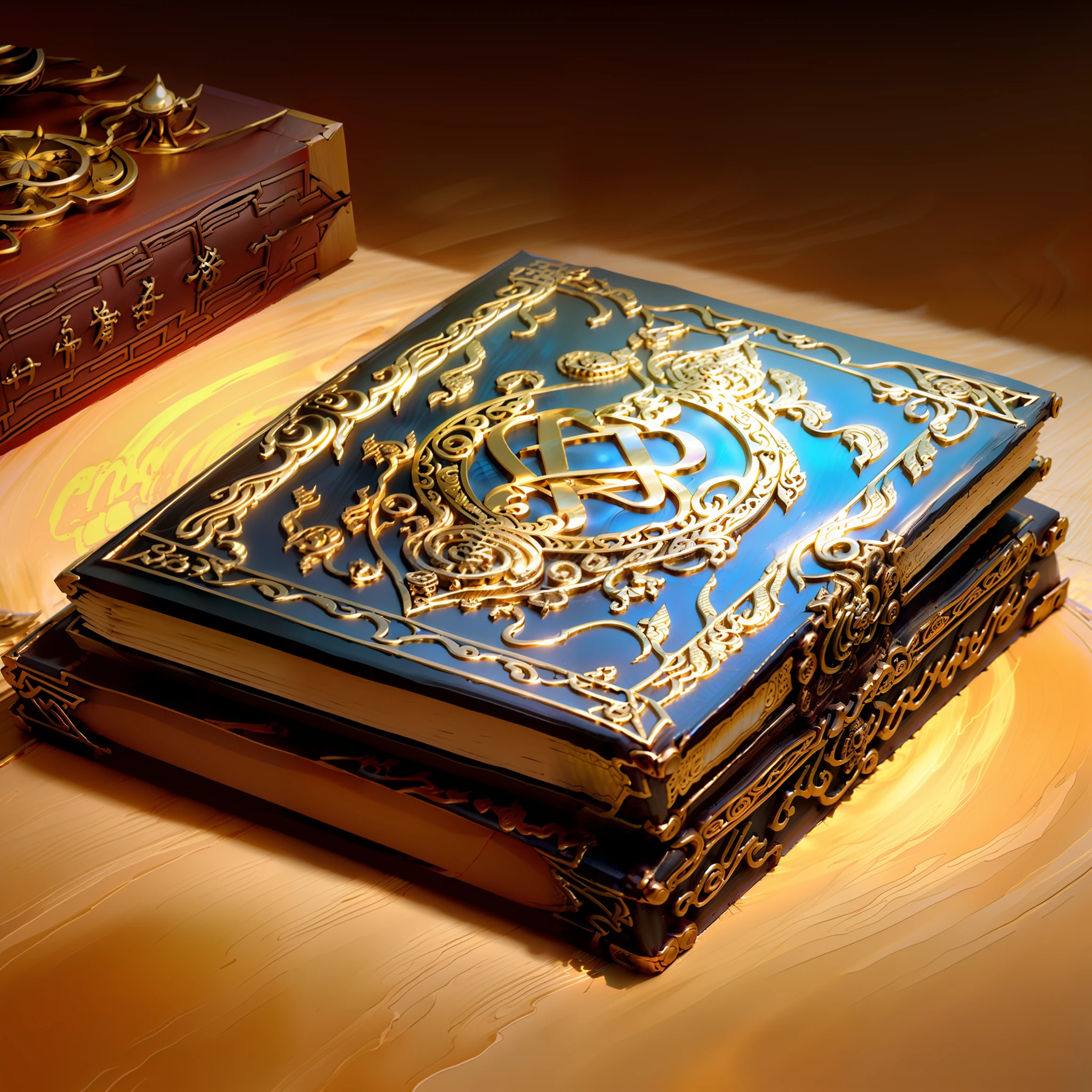 Old magic book，Exudes a mysterious and seductive glow，Exudes ancient magic，Faintly glowing runes，Soft magic light，The door of fantasy adventure，A chance to master the magic。