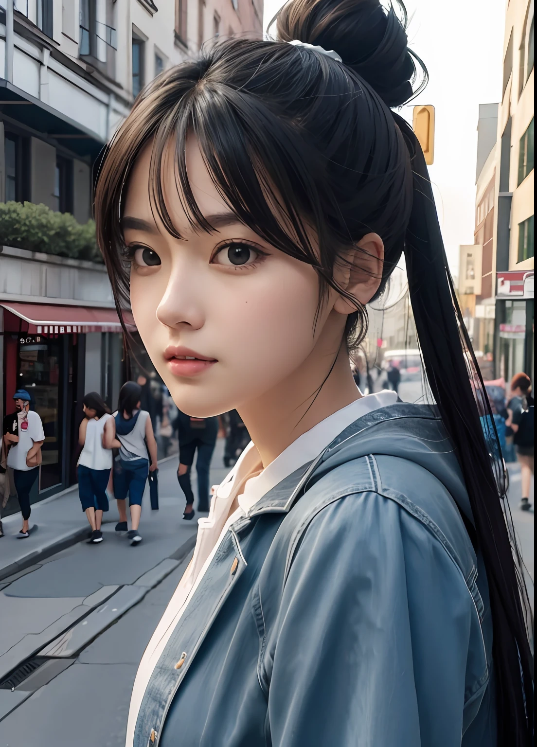 (best-quality:0.8),
(best-quality:0.8), perfect anime illustration, extreme closeup portrait of a pretty woman walking through the city