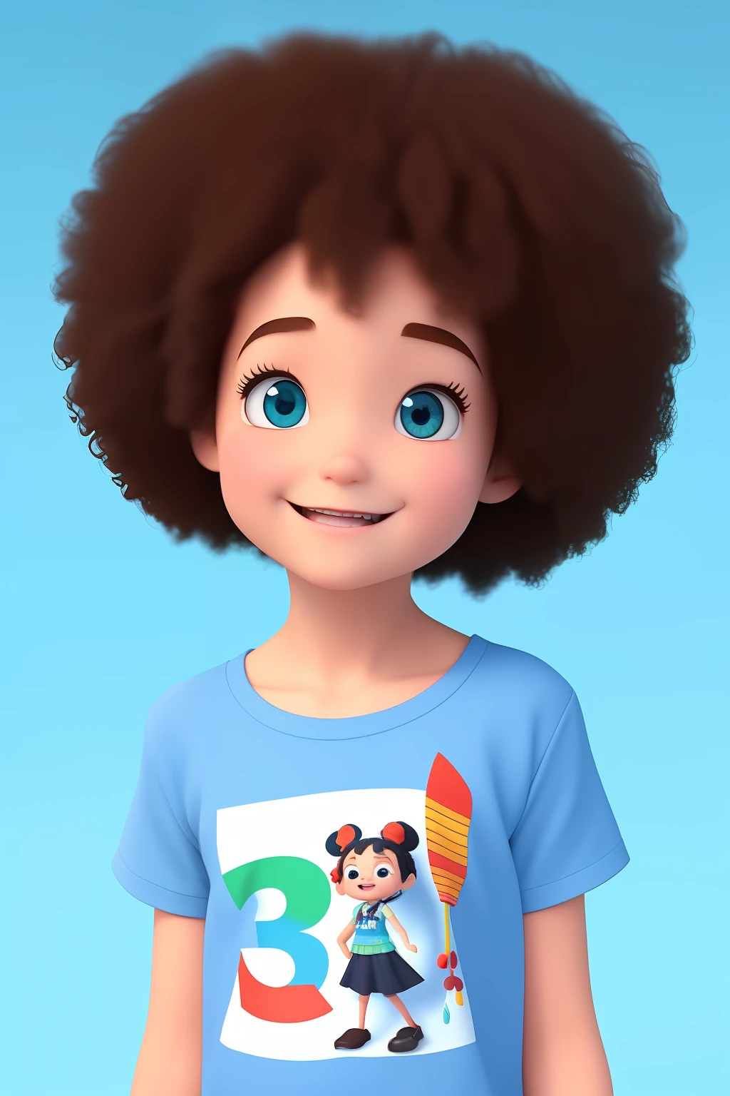 3D Pixar Disney, cute funny adorable   with bright blue eyes and an Afro haircut --v 4 --q 2 --s 750