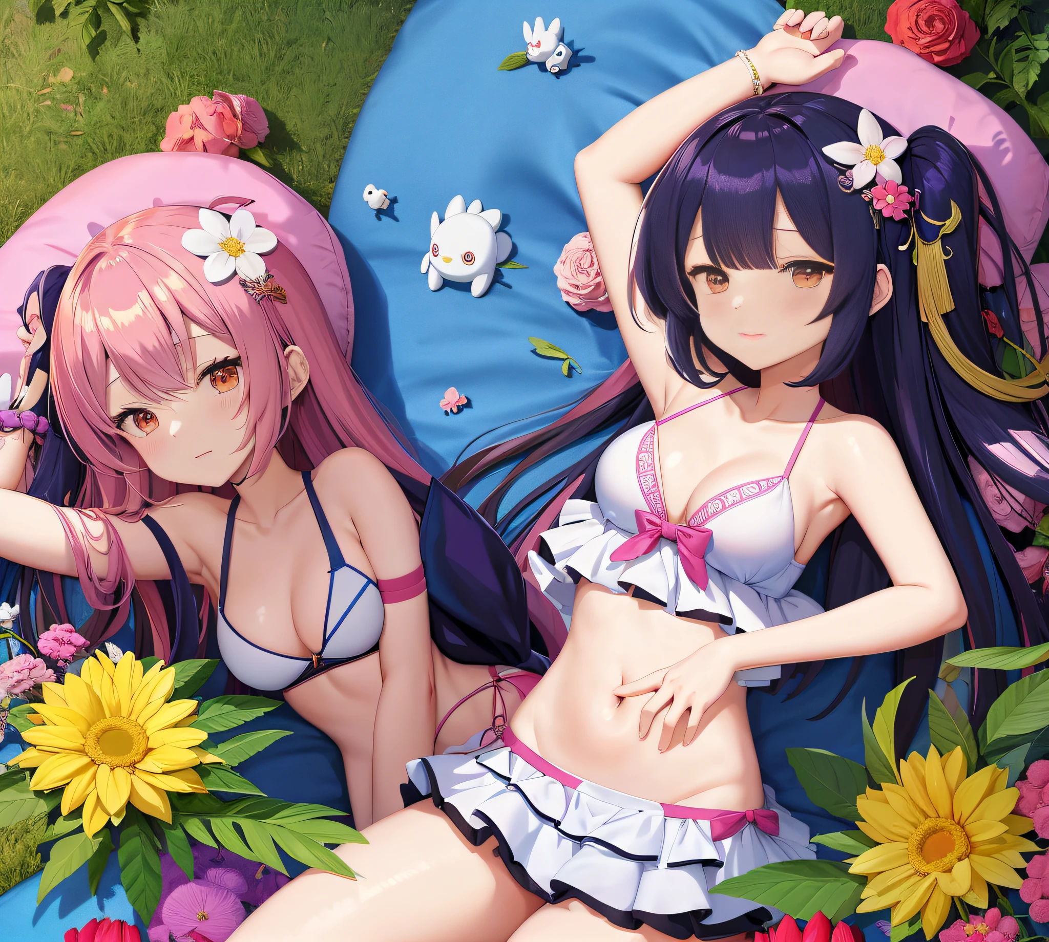 Anime girl in bikini lying flowers in bed, seductive anime girls, nightcore, A scene from the《azur lane》videogame, Splash art anime , Beautiful anime girl, anime moe art style, anime best girl, attractive anime girls, Cute anime girl, pretty anime girl, (Anime girl), beautiful alluring anime teenautiful and seductive anime woman, Anime goddess