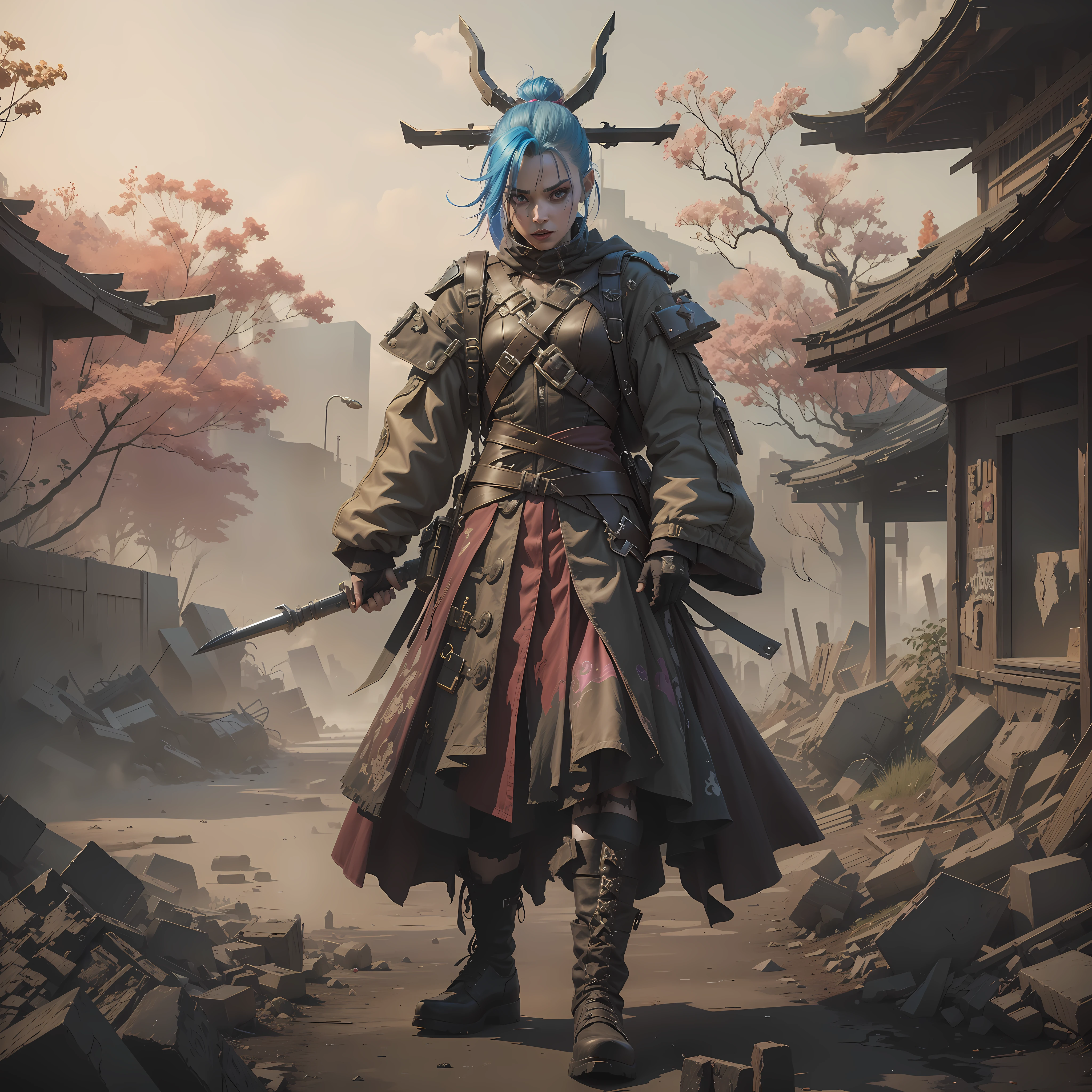 ((Best quality)), ((masterpiece)), (highly detailed:1.3), 3D, arcane style,In the dark and courageous dystopian city of Piltover, plagued by violence and divided into two opposing factions, a young prodigy named Jinx emerges. Having endured unimaginable loss and abandonment, she embraced a life of chaos and destruction. Known for her inventive and explosive abilities, Jinx becomes an icon of rebellion against the oppressive forces that control the city. However, haunted by guilt and battling inner demons, she must confront her past and decide whether to continue on the path of anarchy or seek redemption amid the turmoil. Explore Jinx's journey as she navigates a treacherous world, fighting for survival, unlocking secrets, and discovering the true meaning of her twisted existence, chaos reigns supreme, and at the center of it all is Jinx, the embodiment of unpredictability. Delve deep into Jinx's twisted mind, exploring the origins of his madness and the driving force behind his destructive nature. Unravel the moments that shaped her into the crazed, iconic character we know. Take us on a wild journey through the vibrant streets of Piltover and the shadowy suburb of Zaun as Jinx wreaks havoc with his explosive arsenal. Can redemption find its way into Jinx's fractured soul? Or will she dance forever on the edge of sanity, embracing the chaos that fuels her very existence? Arcane's fate hangs in the balance as Jinx's path intertwines with unlikely allies and formidable enemies. Ignite your imagination and paint a vivid portrait of Jinx's distorted psyche, capturing the essence of her madness and the indomitable spirit that defines it, HDR (High Dynamic Range), Ray Tracing, NVIDIA RTX, Super-Resolution, Unreal 5, Subsurface Scattering, PBR Texturing, Post-processing, Anisotropic Filtering, Depth of Field, Maximum Clarity and Sharpness, Multit Textures