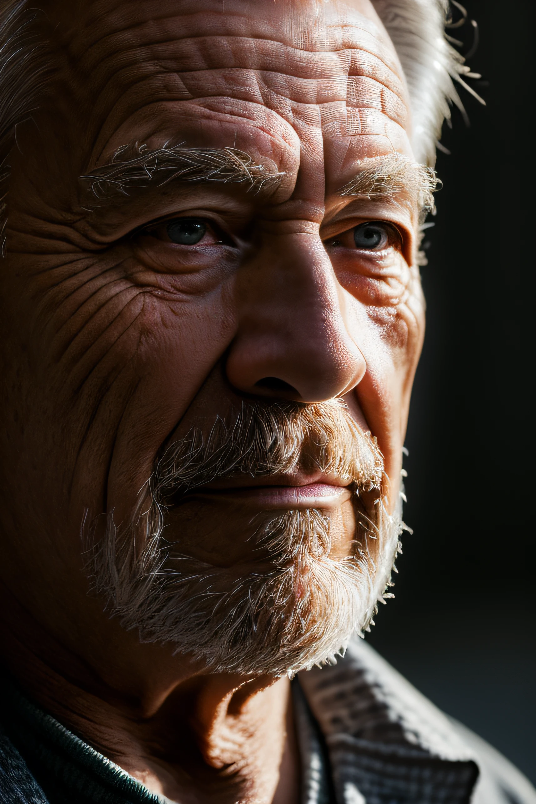 (masterpiece, photorealistic, raw,:1.4), (extremely intricate:1.2), close up, cinematic light, sidelighting, ultra high res, best shadow, RAW, upper body, old man, wearing pullover,