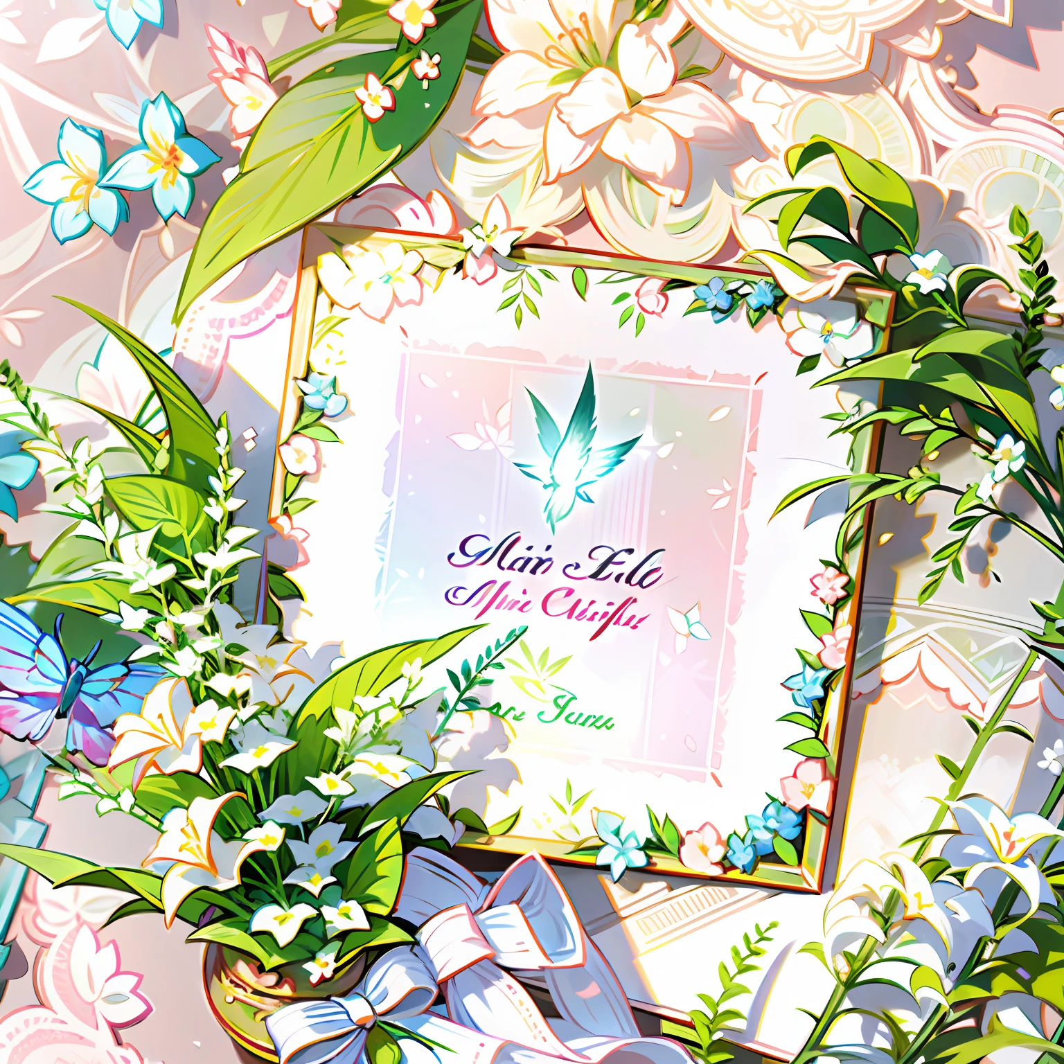 "A bouquet of flowers+8K high quality tropical flowers+Lace delicate+box+Romantic green combination of light green and pink+The elegance of green and pink colors"Lace, High quality，Specimen paper , delicate garden on paper,, Light green and pink, romantic greenery, A plant, Green and pink in each other