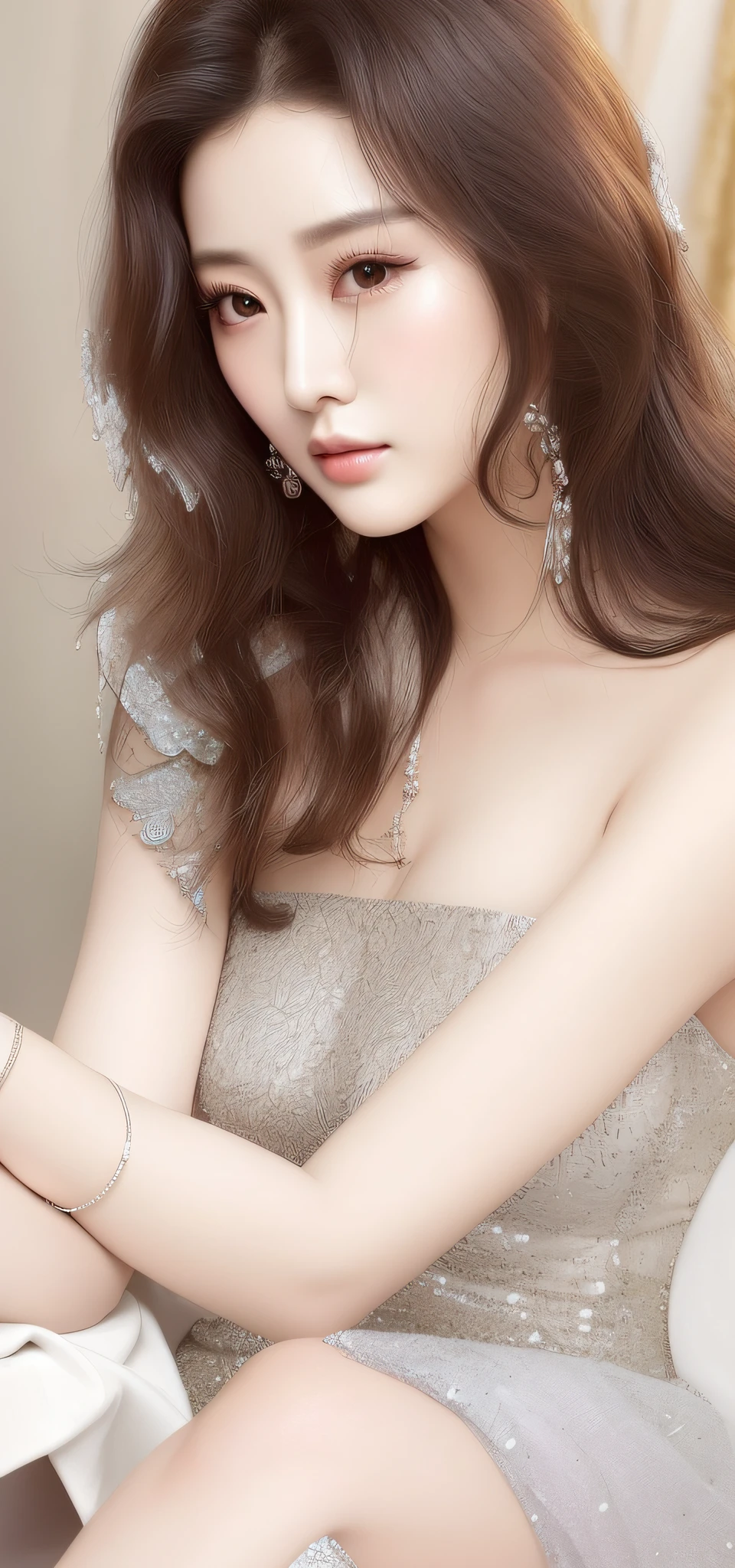 Araki woman in silver dress holding a cell phone, Fan Bingbing, cover photo portrait of du juan, hwang se - on, stunning elegant pose, song hye - kyo, elegant glamor pose, Jaw-dropping beauty, jia, glamor profile pose, elegant profile pose, captivating posture, ruan jia beautiful!, park jimin, elegant fashion model