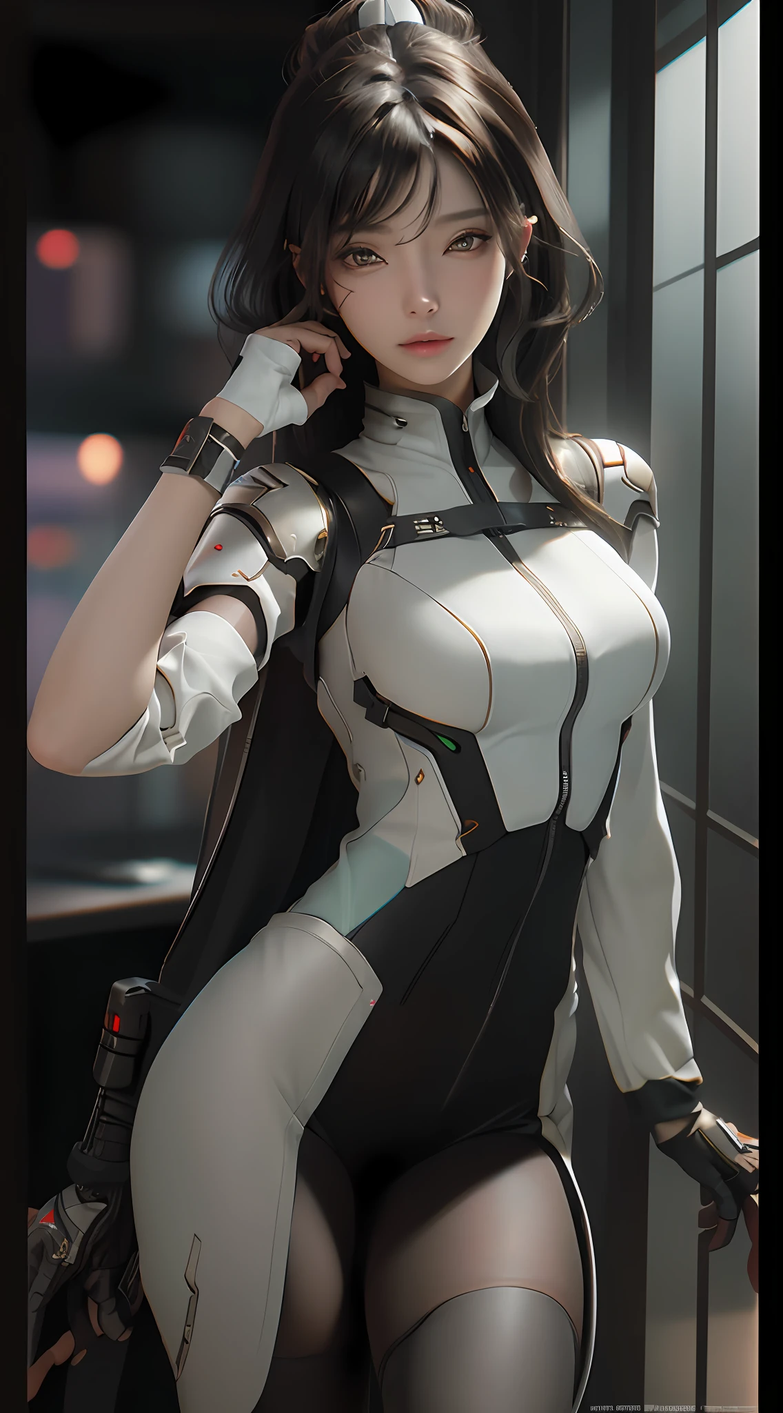 ((Best quality)), ((masterpiece)), (detailed:1.4), 3D, an image of a beautiful cyberpunk female,HDR (High Dynamic Range),Ray Tracing,NVIDIA RTX,Super-Resolution,Unreal 5,Subsurface scattering,PBR Texturing,Post-processing,Anisotropic Filtering,Depth-of-field,Maximum clarity and sharpness,Multi-layered textures,Albedo and Specular maps,Surface shading,Accurate simulation of light-material interaction,Perfect proportions,Octane Render,Two-tone lighting,Wide aperture,Low ISO,White balance,Rule of thirds,8K RAW,