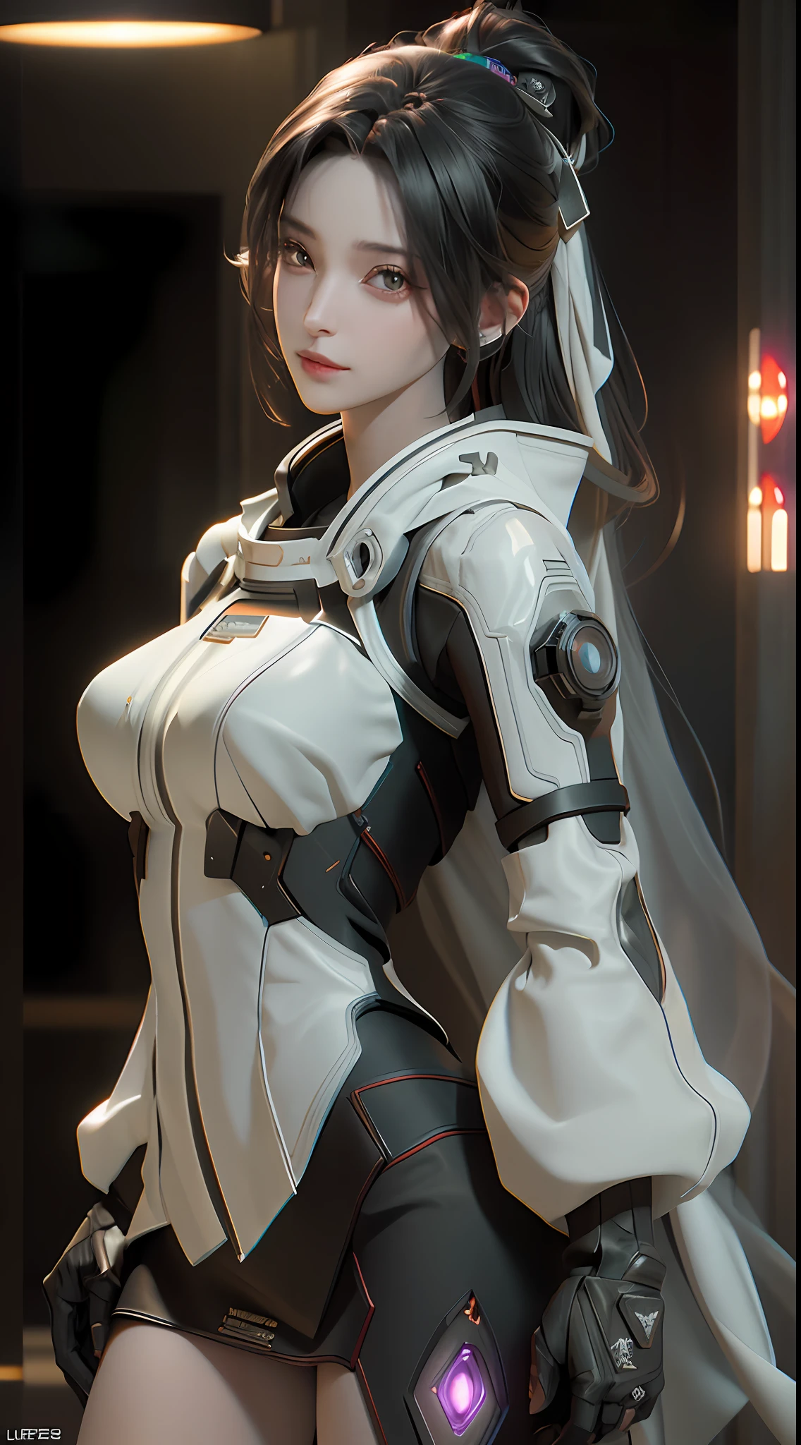((Best quality)), ((masterpiece)), (detailed:1.4), 3D, an image of a beautiful cyberpunk female,HDR (High Dynamic Range),Ray Tracing,NVIDIA RTX,Super-Resolution,Unreal 5,Subsurface scattering,PBR Texturing,Post-processing,Anisotropic Filtering,Depth-of-field,Maximum clarity and sharpness,Multi-layered textures,Albedo and Specular maps,Surface shading,Accurate simulation of light-material interaction,Perfect proportions,Octane Render,Two-tone lighting,Wide aperture,Low ISO,White balance,Rule of thirds,8K RAW,