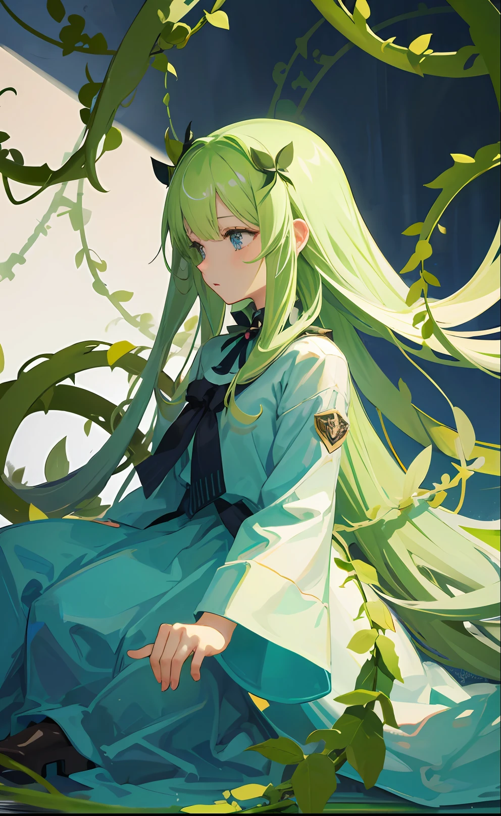 anime girl, vines covering her body, slithering vines
