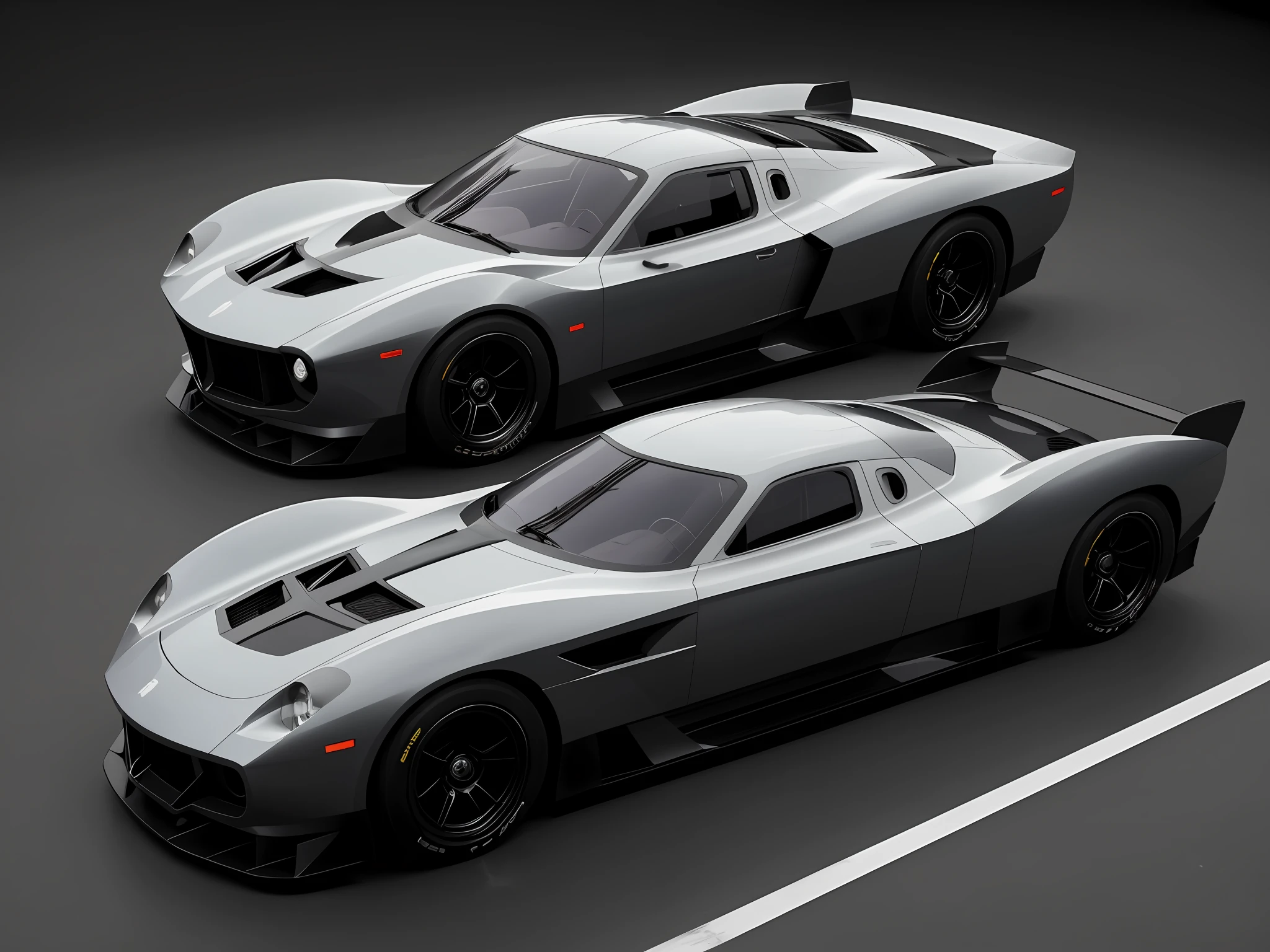 (Best quality) A breathtaking 3/4 back view (futuristic fpunk hotrod zeekars) (with glowing tires), (parked at a sleek parking lot), full of dynamic energy and technological sophistication.
