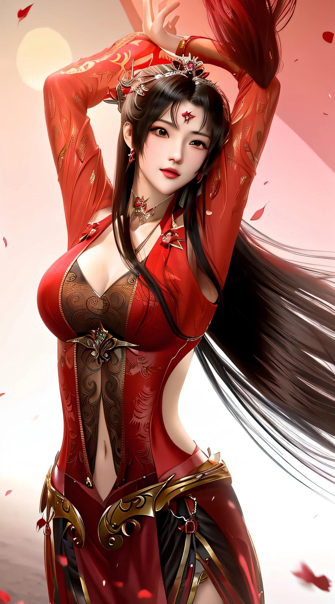 a close up of a woman in a red dress with long hair, beautiful alluring anime woman, a beautiful fantasy empress, inspired by Du Qiong, seductive tifa lockhart portrait, ((a beautiful fantasy empress)), seductive anime girl, beautiful anime woman, glamorous tifa lockheart, beautiful avatar pictures, tifa, lady in red armor, mai shiranui