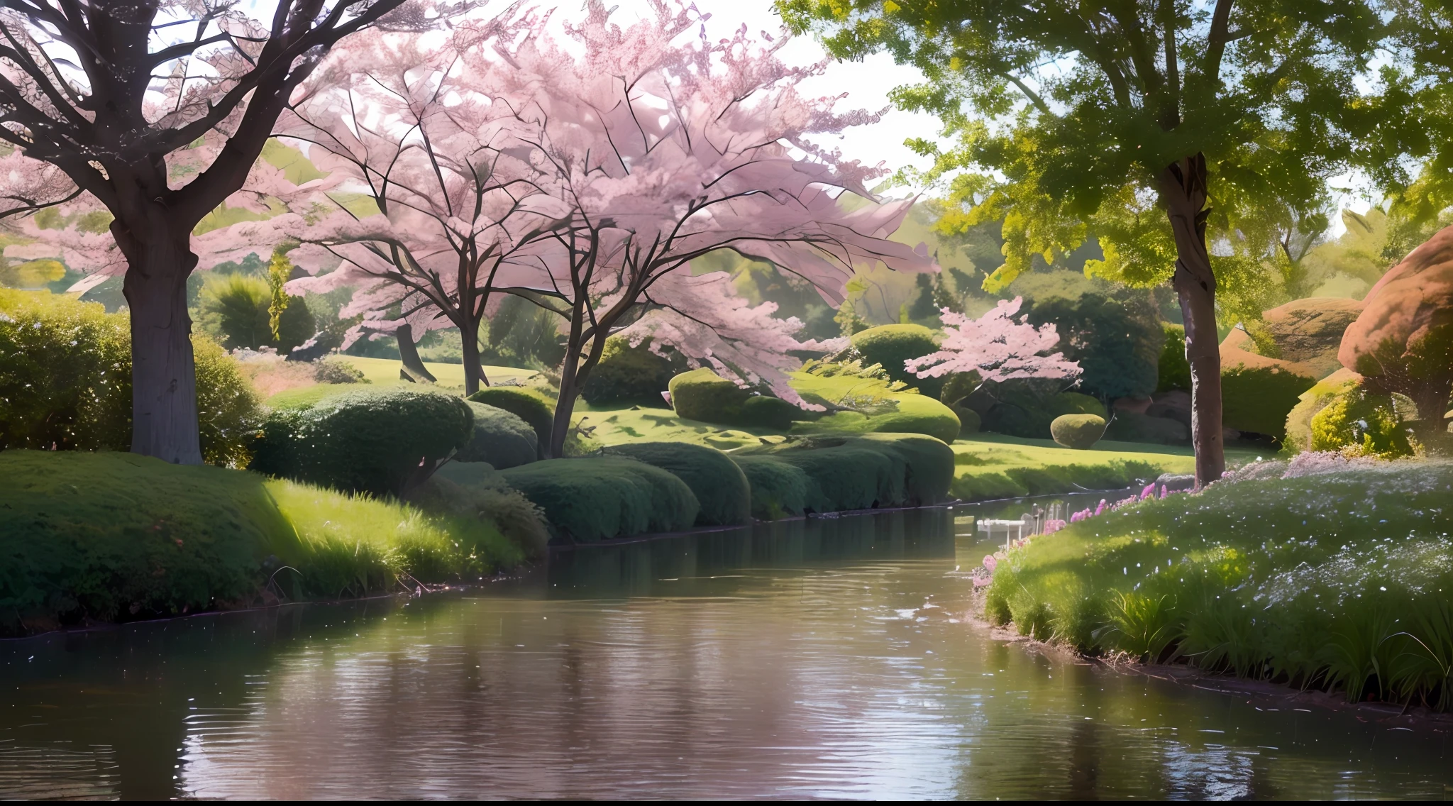 (Best quality),(masterpiece),(ultra detailed),(high detailed),(extremely detailed),Subject: Anime Background Illustration Medium: RAW photography. Resolution: 4000x3000 pixels. Color Palette: Soft and pastel colors with a hint of vibrancy. Mood: Serene, whimsical, and inviting. Composition: Balanced composition with a focal point that complements the foreground elements. Lighting: Gentle, diffused lighting with subtle variations in brightness. Style: Anime-inspired with a touch of fantasy and charm. Details: Include elements such as blooming cherry blossom trees, lush greenery, cozy buildings, and winding paths. Inspiration: Anime scenery, Studio Ghibli films, fantasy worlds, and tranquil natural settings. Camera Setup: None (since it's a digital illustration). Additional Notes: Pay attention to atmospheric perspective, with distant objects appearing lighter and less detailed. Incorporate depth by adding layers of foreground, middle ground, and background elements. Use soft brush strokes and blending techniques to create a dreamy and ethereal atmosphere. Consider adding elements of magic or fantasy, such as floating islands, whimsical creatures, or glowing orbs. Include small details like birds, butterflies, or falling leaves to enhance the sense of movement and life. Experiment with different textures, such as the rough bark of trees or the smooth surface of water. Incorporate elements of nature to evoke a sense of tranquility and harmony.
