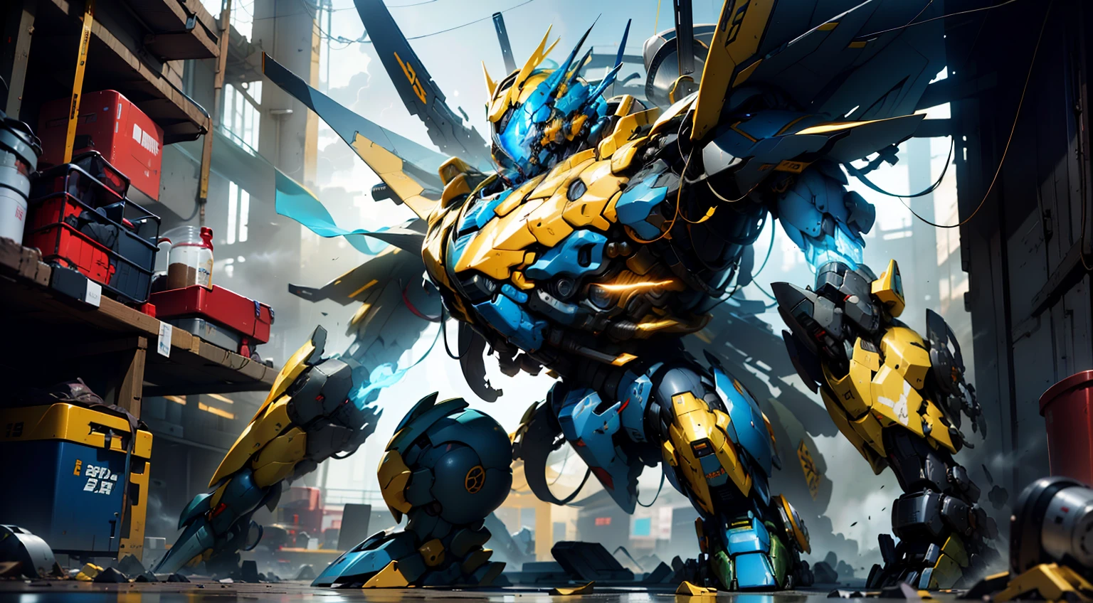Mecha shrinks,Yellow-blue body
