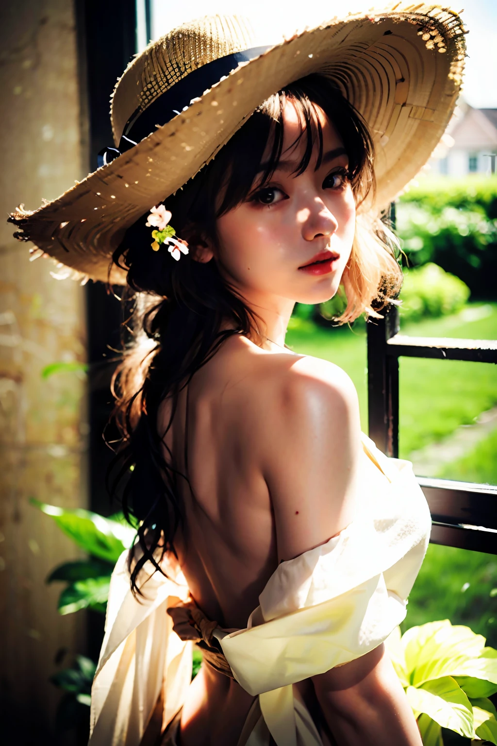 (closeup cleavage:1.5),(sface focus:2),(???? ???styled:1.5),
((Lateral face:2)),(1女孩被soft_light:1.5包围),(The light from the back window is backlighted:1.8),(illuminating),(Flowing fabric:1.3),((Floral_summer_dress:1.5),(Straw_hat:1.3)),
(tmasterpiece), realisticlying, HDR, highly detailed, 8k, RAW photogr,
Environmental occlusion,naturey,Harmonious composition,a warm color palette,fine art photography,No clothes