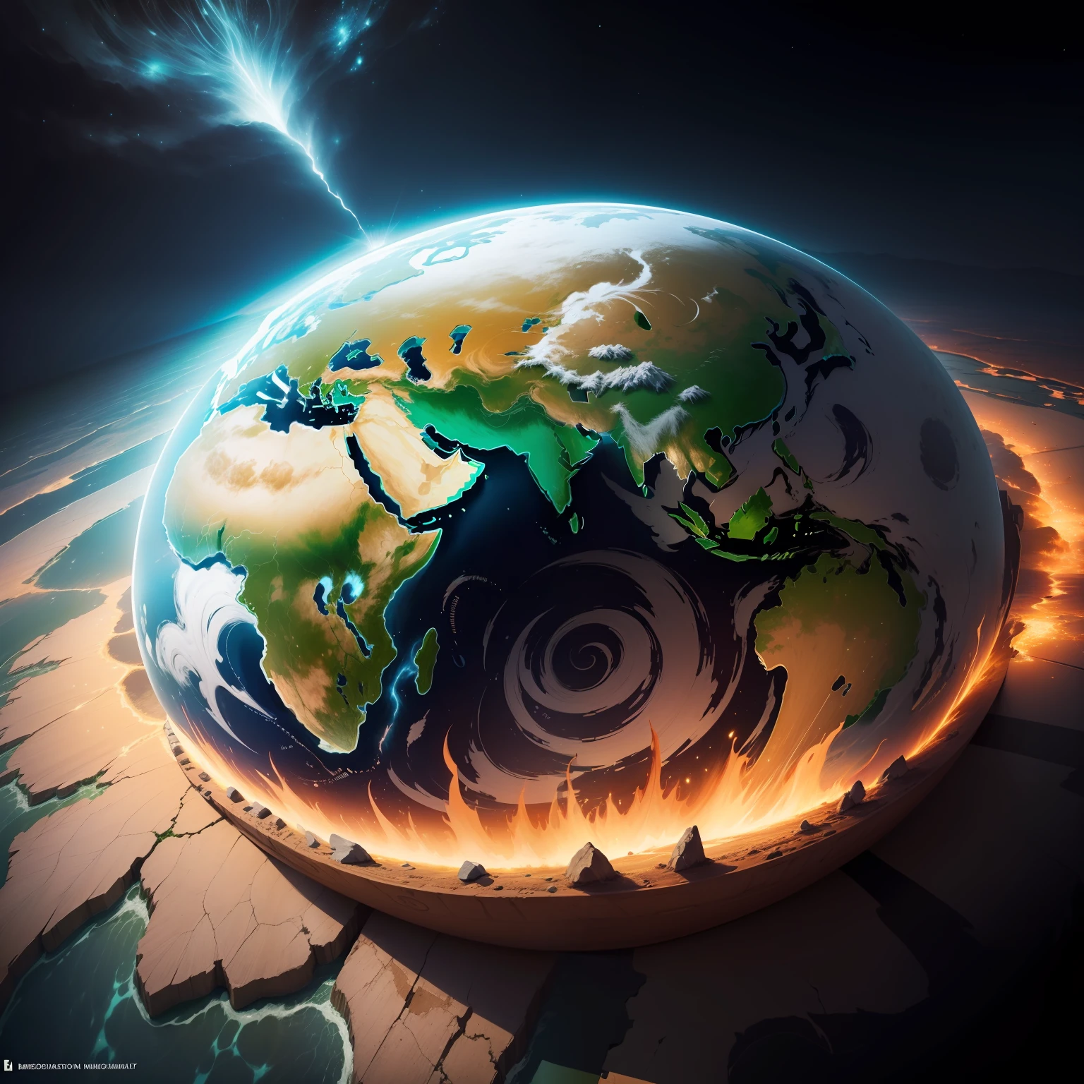 (melhor qualidade,best ilumination,beautiful and detailed illustrations,planeta terra se reinventando, in the face of climate change)