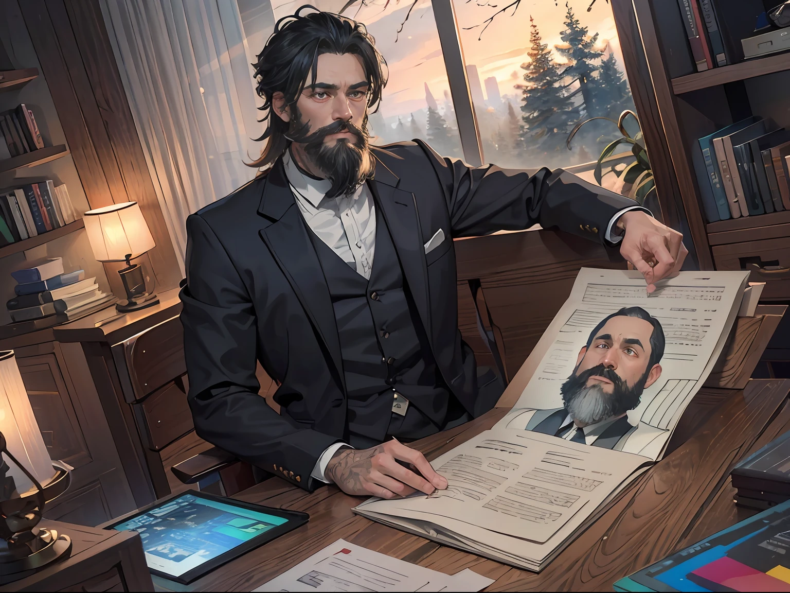 A 40-year-old man,Handsome,Bazi beard,Have a photo,Top CG,HighestQuali,The proportions are correct,composition
Perfect,High quality details,Eye detail optimization,
Handsome eyes,(super complex detail),(Ultra-detailed CG: 1.2),(8K:1.2),realisticlying,rendering by octane