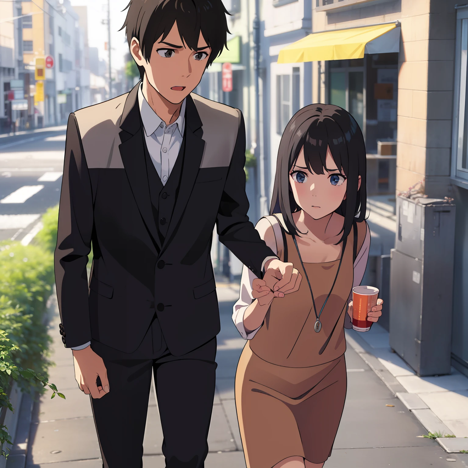 A 20-year-old boy），（（The expression is flattering）），（Black hair），Face the lens，On the street