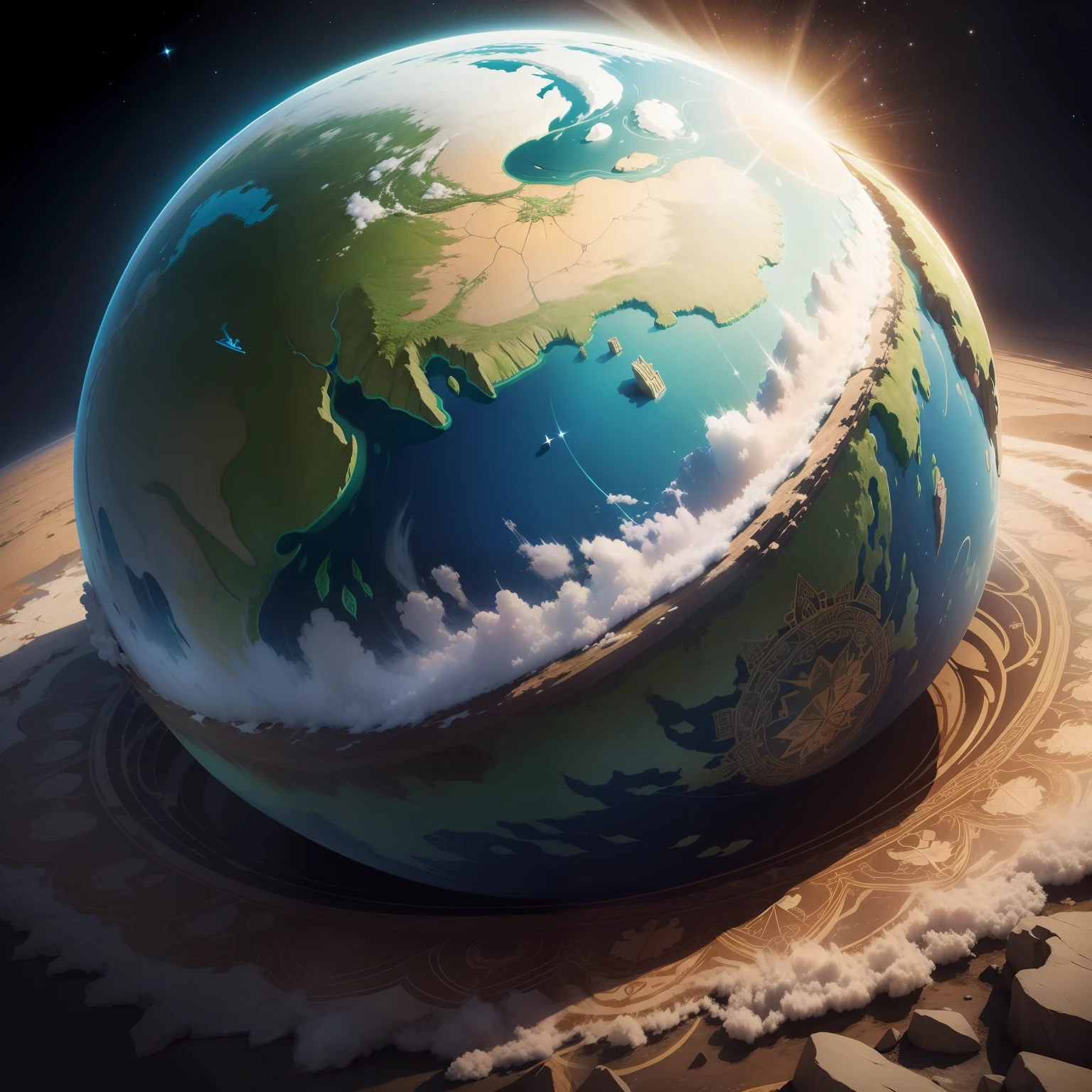 (melhor qualidade,best ilumination,beautiful and detailed illustrations,planeta terra se reinventando, in the face of climate change)