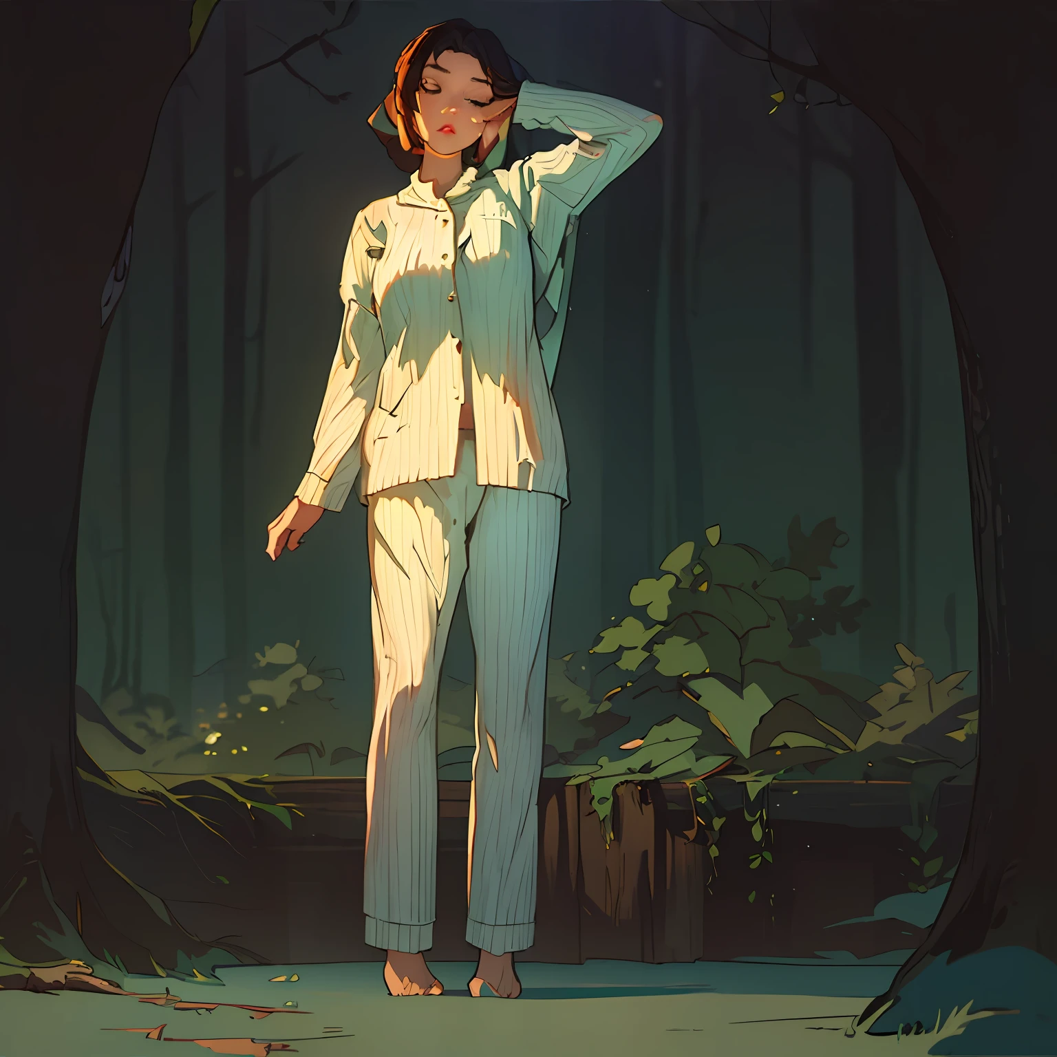 (best quality, masterpiece:1.3), 1girl, forest, side view