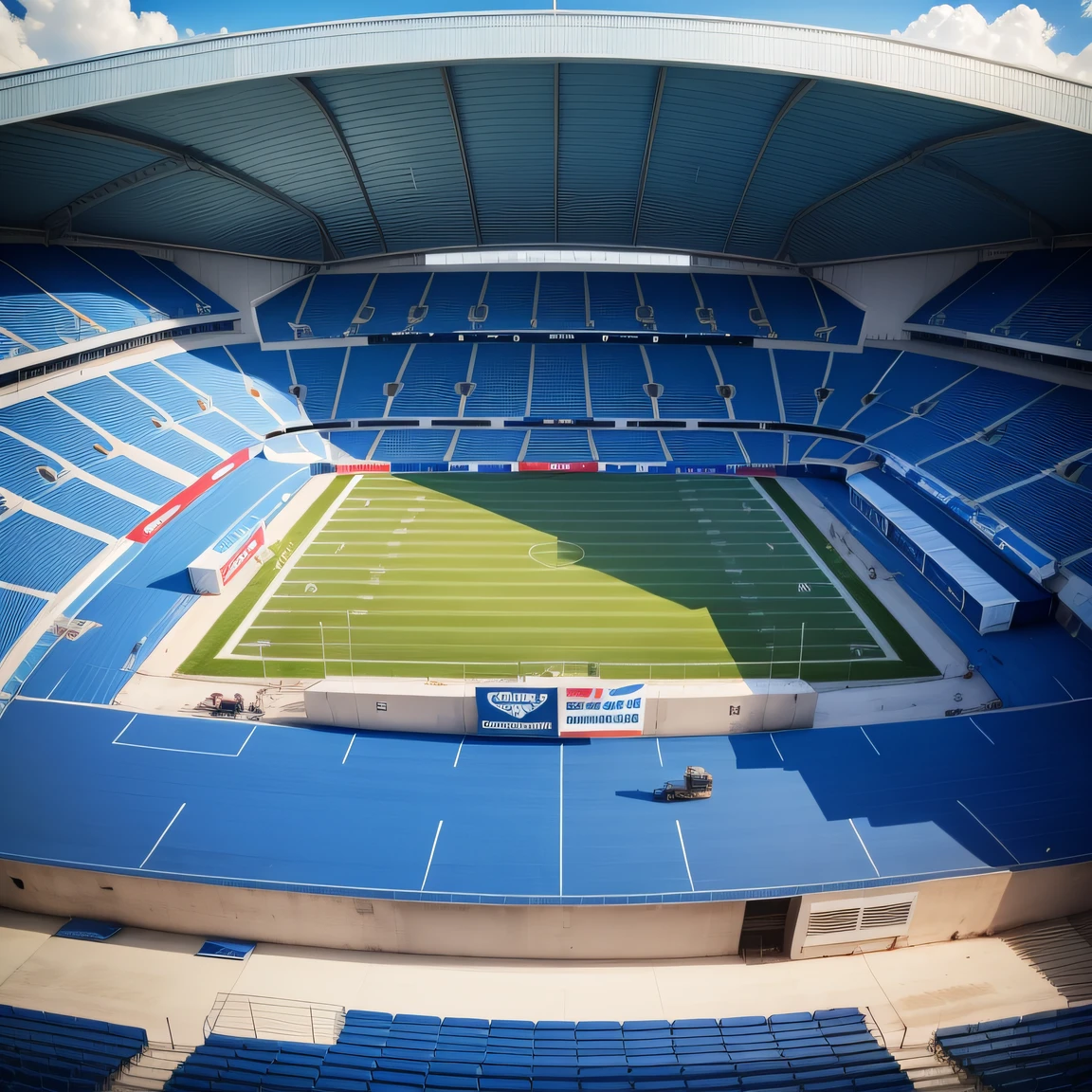 Football stadium with the colors of the stands blue and white, no formado para o youtube