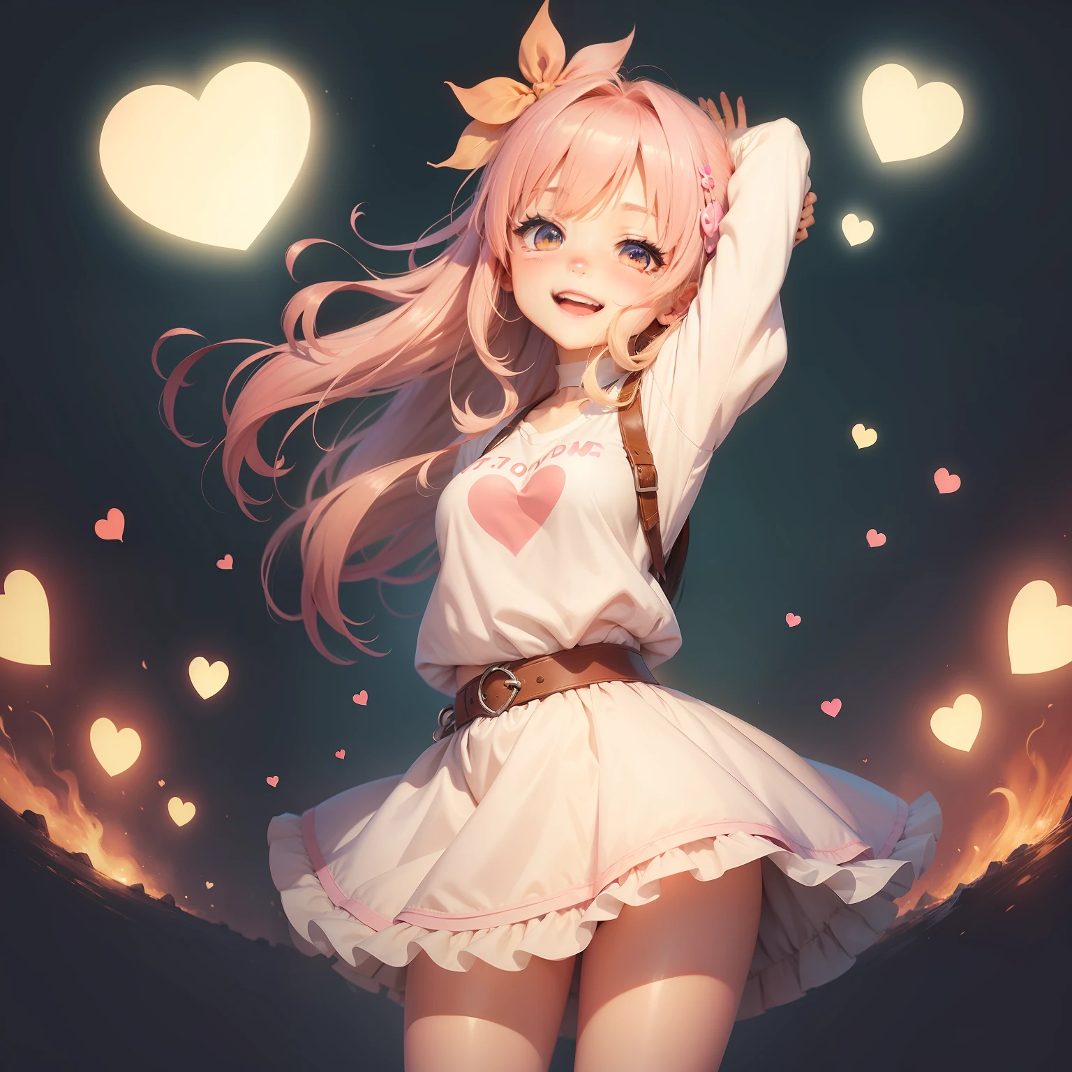 happy cute anime girl , taking a big heart , love love background , sweety