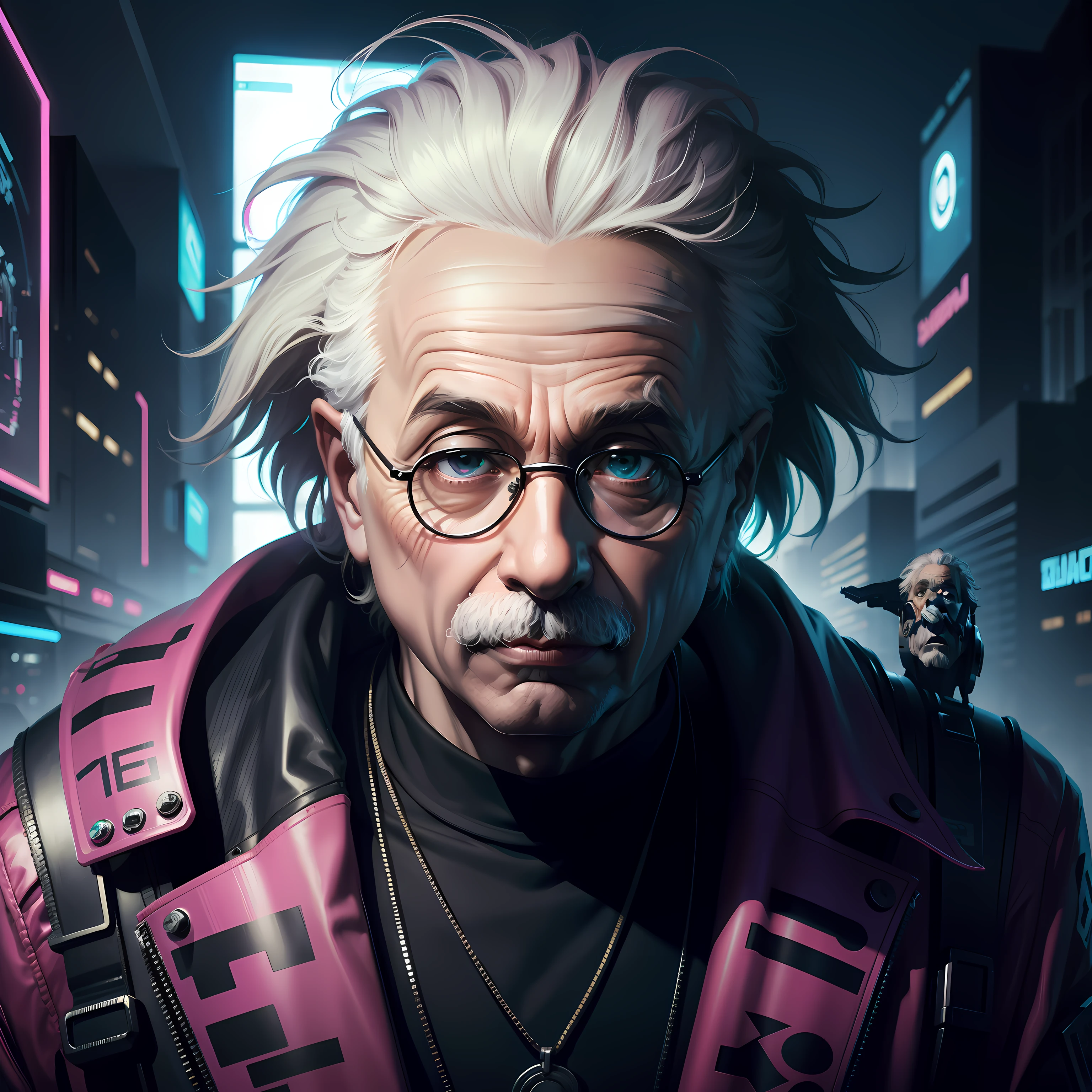 Einstein in the style of cyberpunk