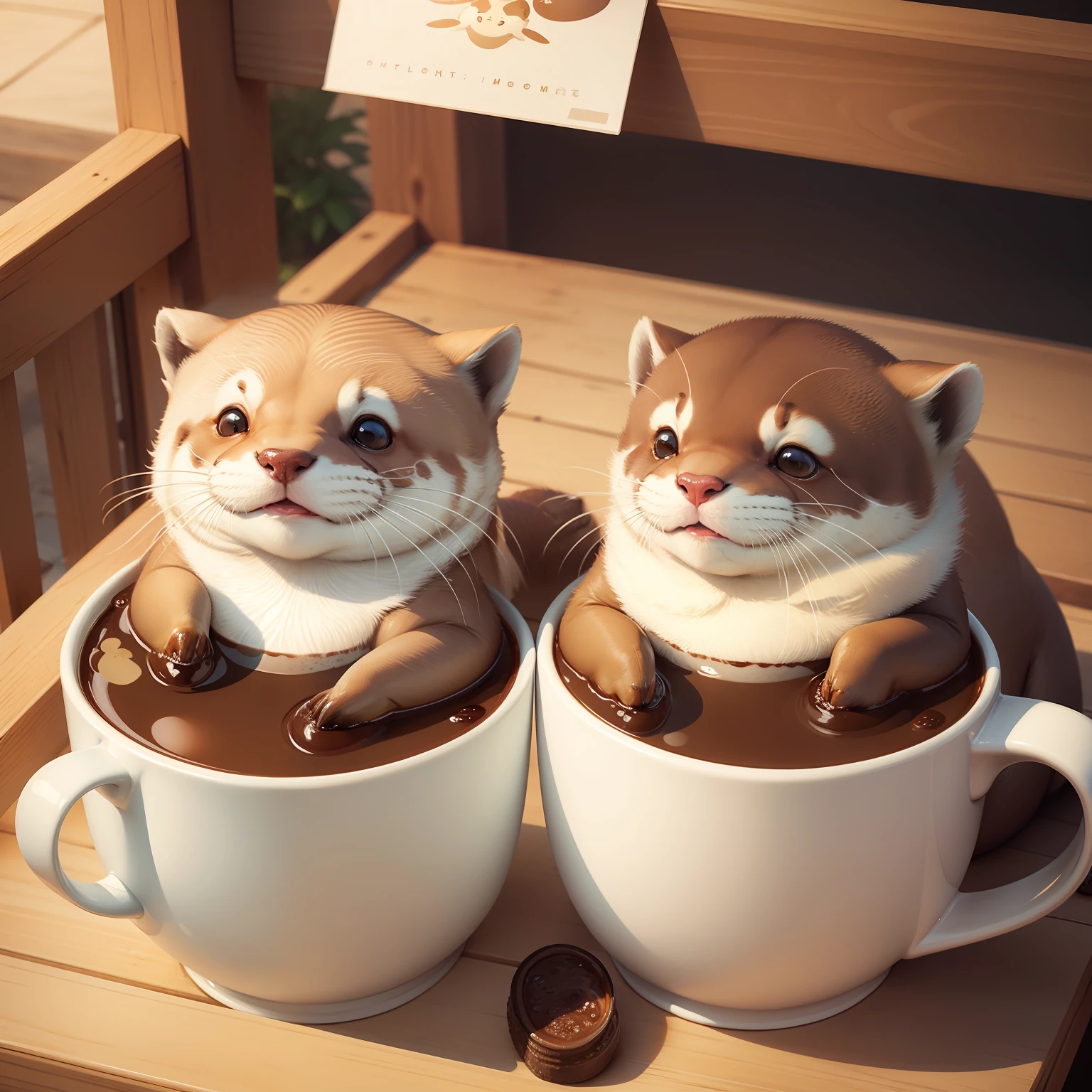 lazy、Otters drinking coffee