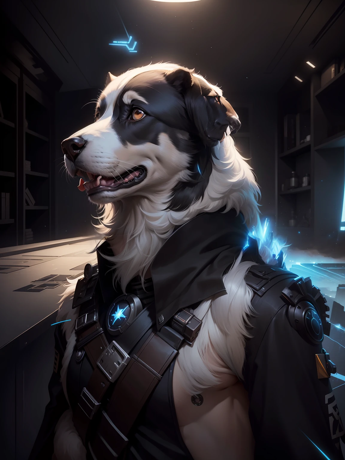 The Border Collie Warrior is the protagonist set in the Starry Sky Universe,Can be humanized in the arsenal of battleship empire perfectly powerful domineering loaded with weapons male characteristics futuristic sci-fi live wallpaper do not shine too much