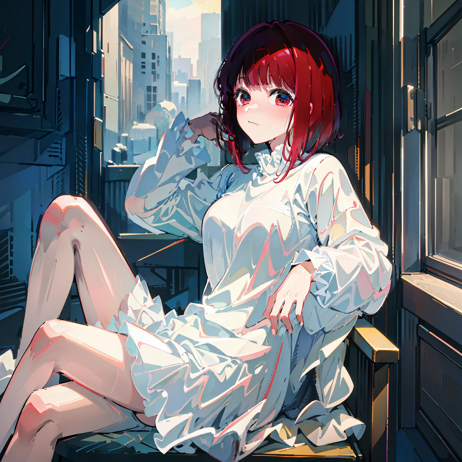 Masterpiece, fine details, line art illustration, 4k, 8k, 12k, solo, one person, beautiful girl, white woman, black and white illustration, Kana Arima