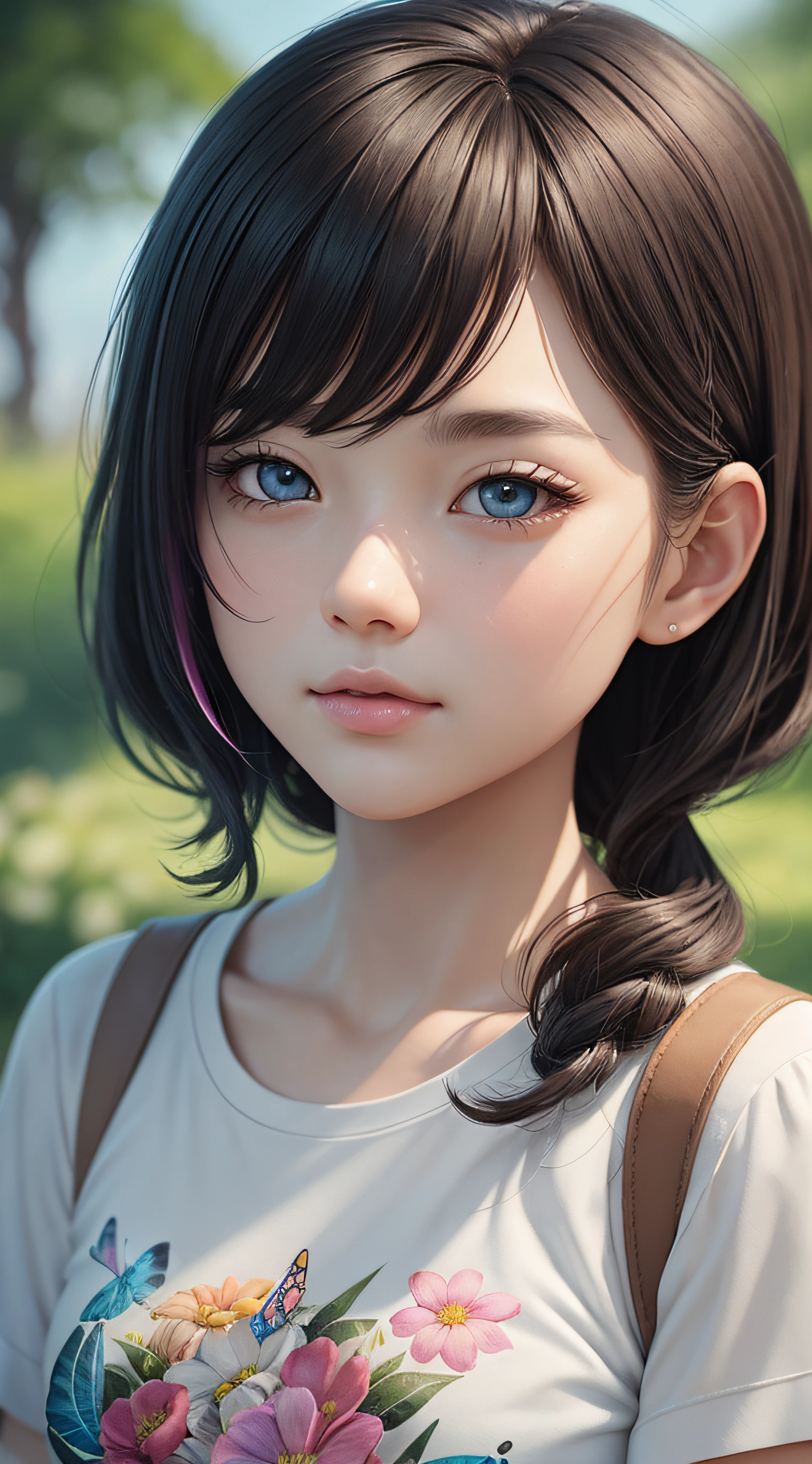 A detailed illustration of a colorful butterfly, T-shirt design, flower splash, T-shirt design, in the style of Studio Ghibli, tetradic pastel colors, 3D vector art, Cute and quirky, Fantasy art, Watercolor effect, Bokeh, Adobe illustrator, Hand-drawn, Digital painting, low poly, Soft lighting, Panoramic view, Isometric style, retro aesthetic, character-focused, 4K 分辨率, Photorealistic rendering, using Cinema 4D