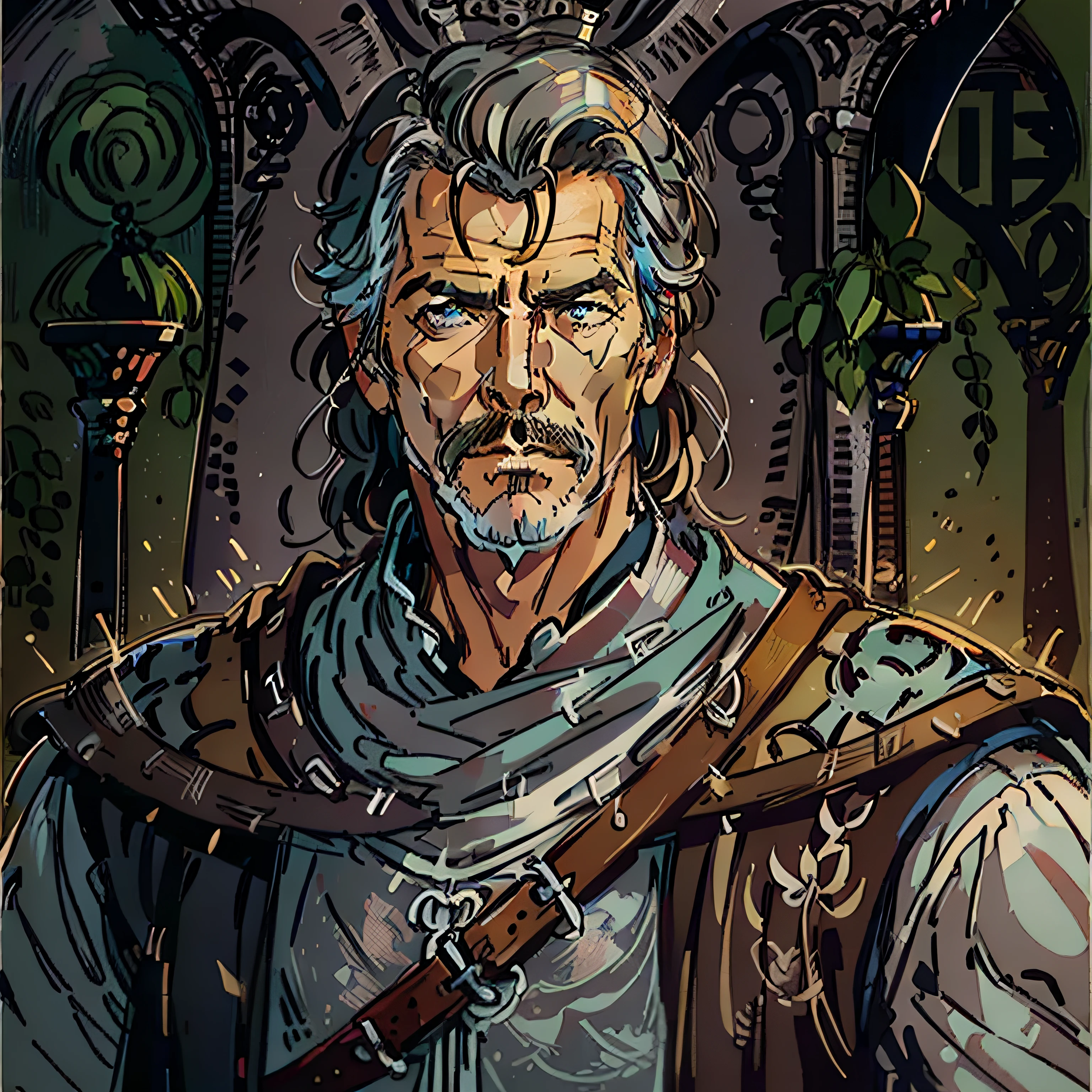 pierce brosnan look a like, king, rpg character, medieval fantasy, close up portrait