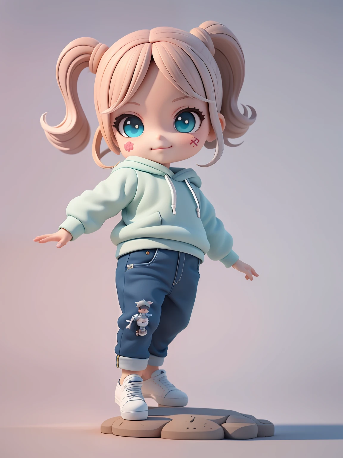 (Obra-prima), (Melhor Qualidade), (Ultra Detalhado), (Corpo Inteiro: 1.2), Um , Chibi, Fofos, Sorriso, Boca Aberta, Dancing, Dancing Hip Hop, Pose, Hoodie, Blush, Camisa, Cabelo Curto, Cabelo Castanho, Blush Stripe Sticker, Mangas Longas, Cabelo Moreno, sneaker, Slacks, jeans 3D Clay Rendering, Fundo Branco, (Rosto Detalhado Bonito), (Olhos Detalhes Belos),