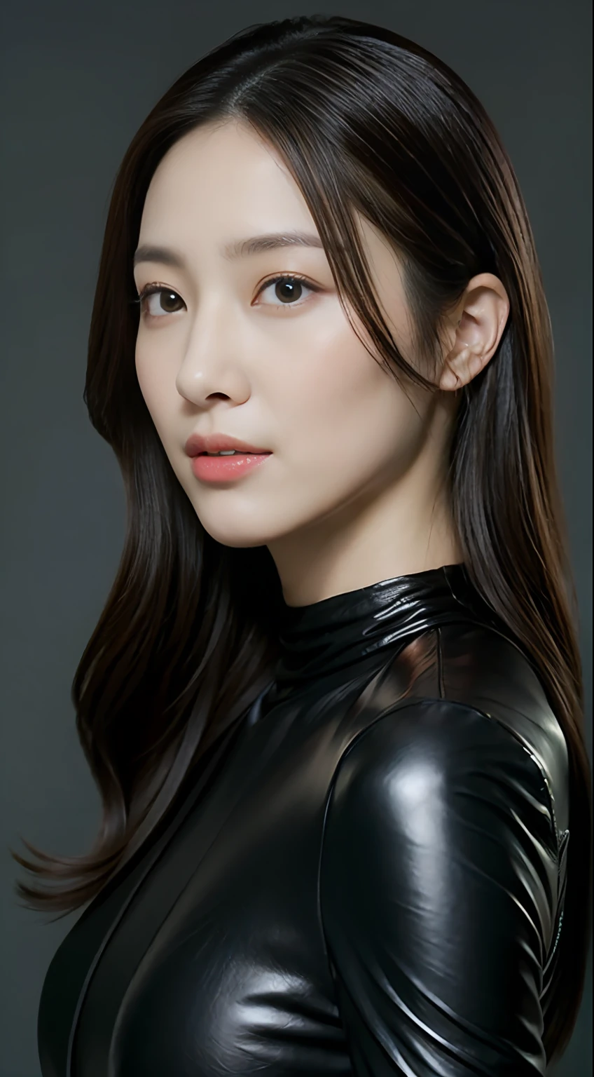 The highest image quality、超A high resolution、(真实感:1.4)、1girl in、delicate and beautiful face、Wearing a leather long-sleeved cyborg suit