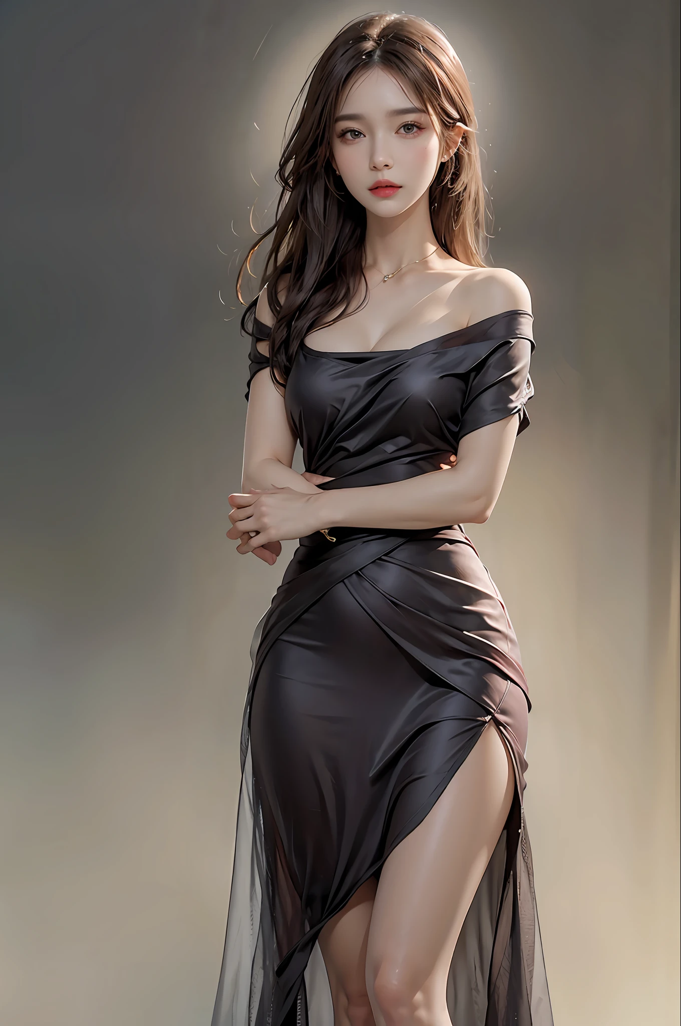 Photorealistic, high resolution, 1 Women, Solo, Hips up, view the viewer, (Detailed face), Medium breast, dress, anglewings