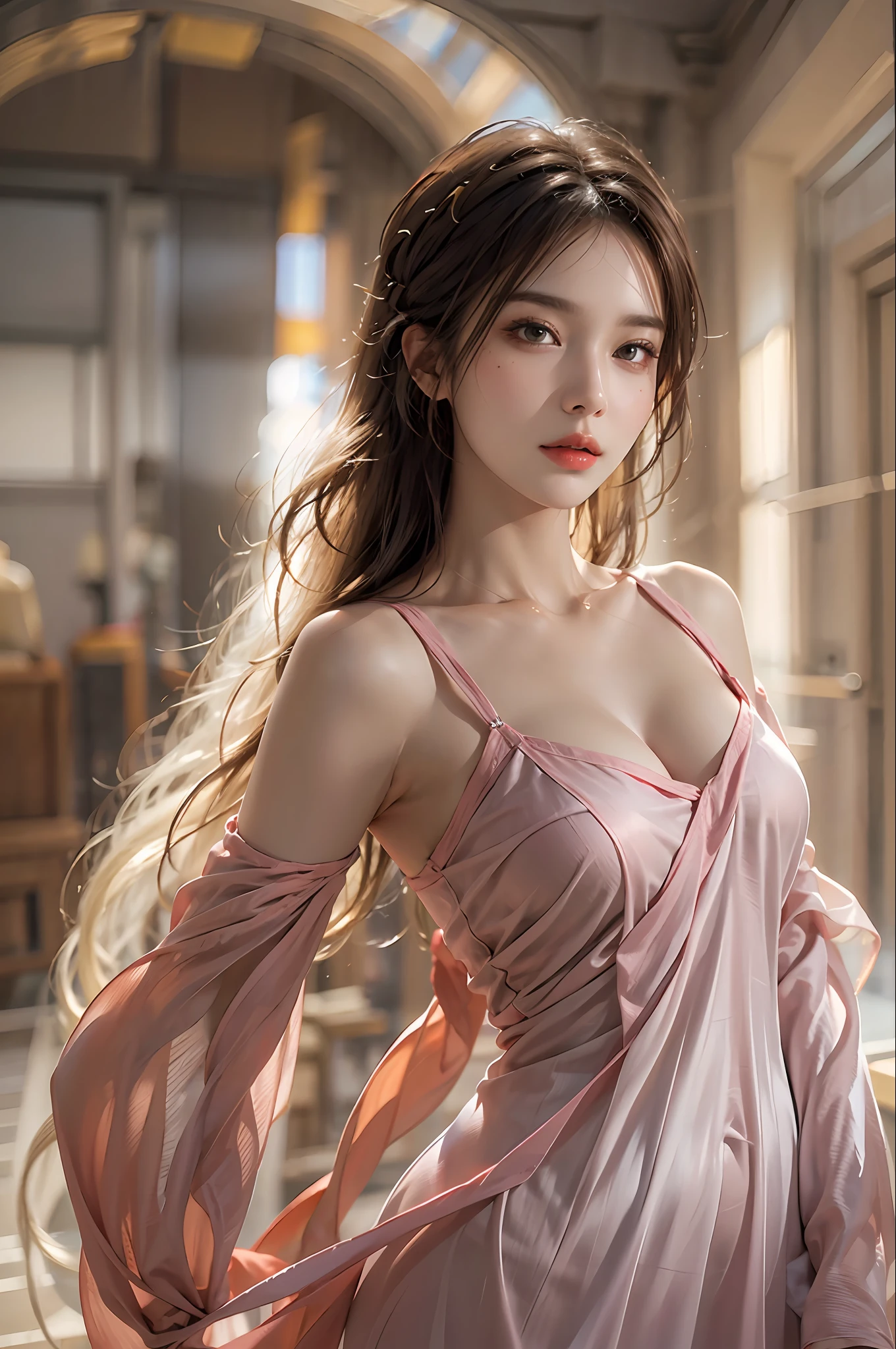 Photorealistic, high resolution, 1 Women, Solo, Hips up, view the viewer, (Detailed face), Medium breast, dress, anglewings