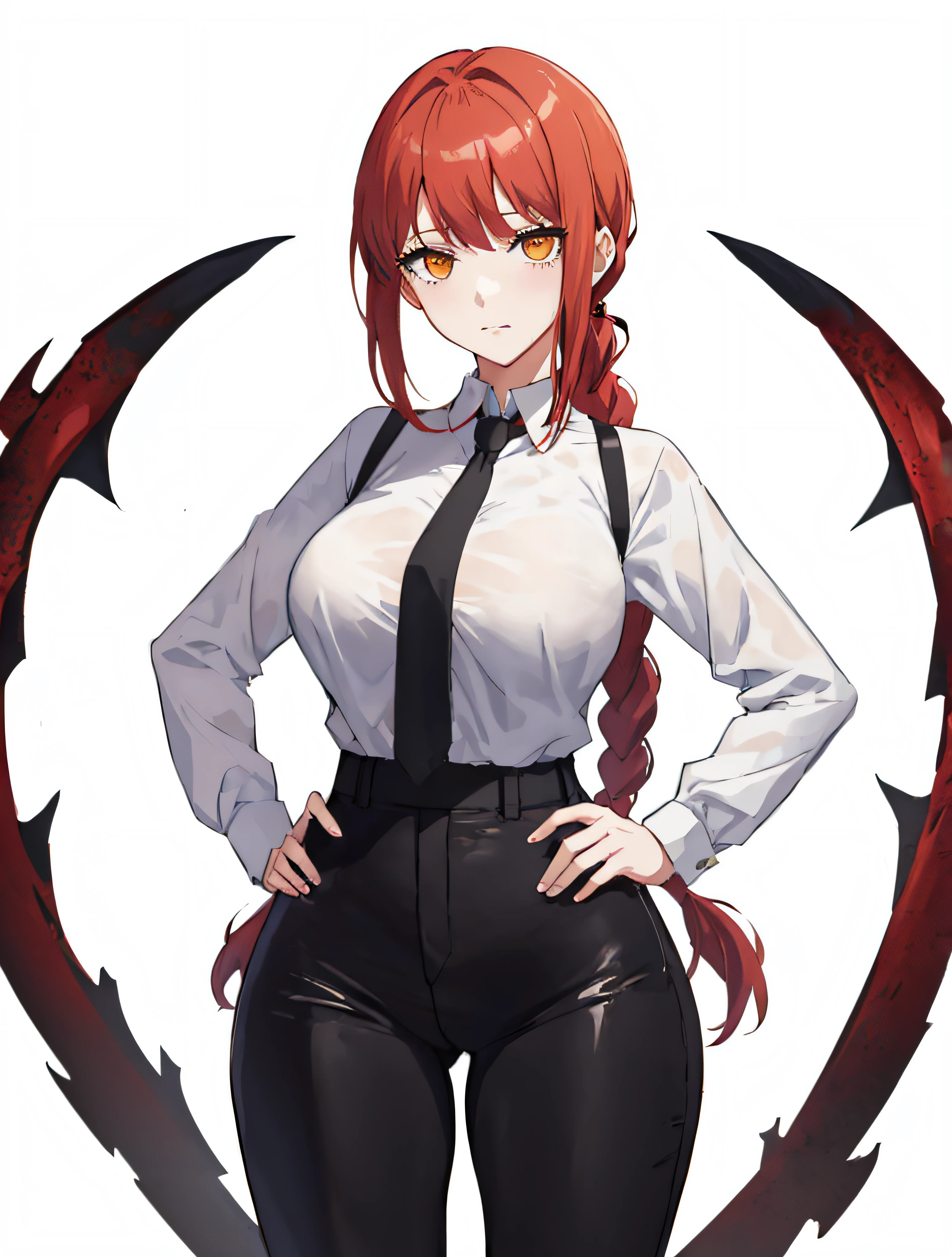 anime girl with red hair and black pants posing in front of a white background, rias gremory, demon anime girl, official character art, lilith, kurisu makise steins gate anime, gapmoe yandere, akane owari danganronpa, female protagonist 👀 :8, female anime character, detailed anime character art, rin