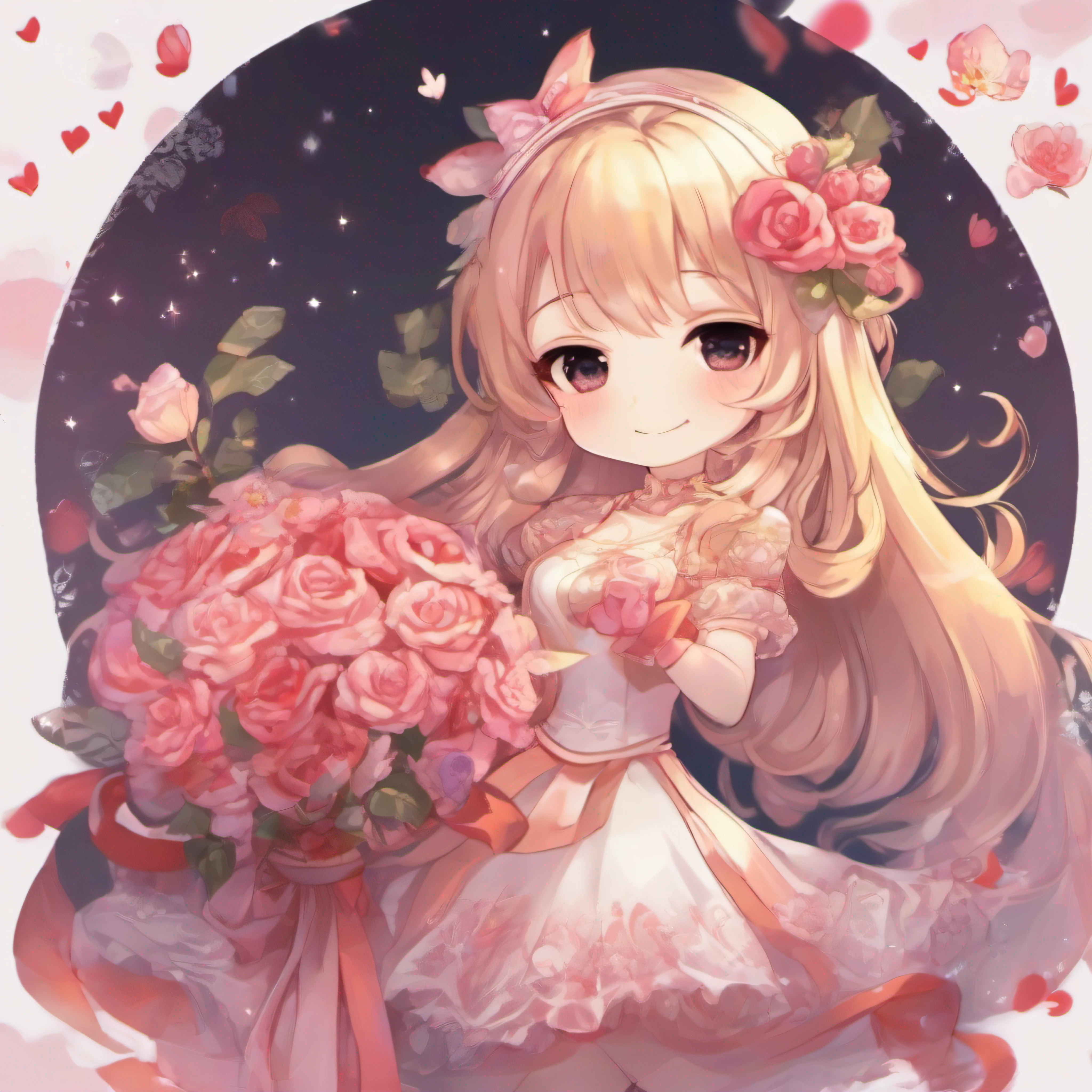 Chibi Cute、Rose flower、Cute smile、bro、celebration、glad、joy、shimmer、The best smile、A delightful、kawaii art、Fantasia