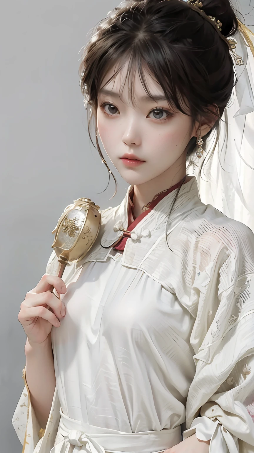 A girl, ancient Chinese costume, whole body, sunshine, clear face, clean white background, masterpiece, super detail, epic composition, ultra HD, high quality, extremely detailed, official art, uniform 8k wallpaper, super detail, 32k