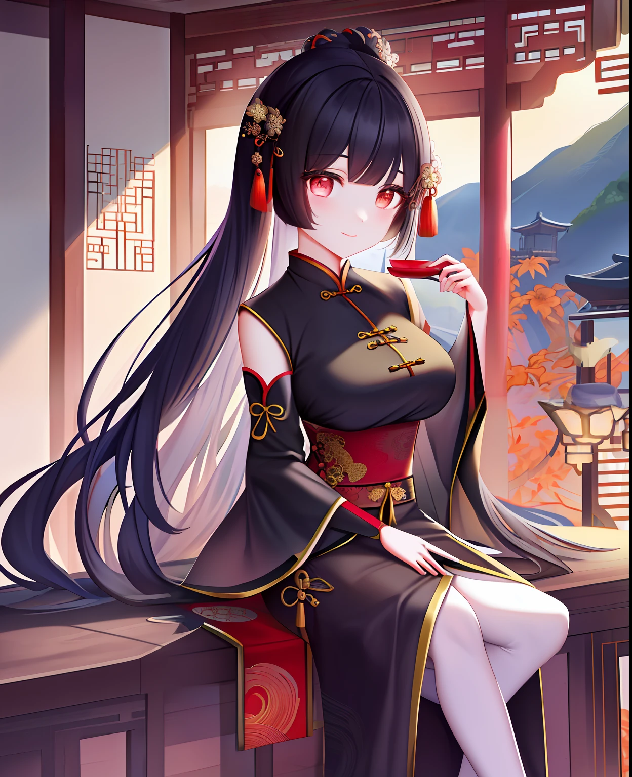 Beautiful Chinese woman, Detailed pubic hair, tmasterpiece, 1girll, Long black hair, Traditional Chinese costumes,,