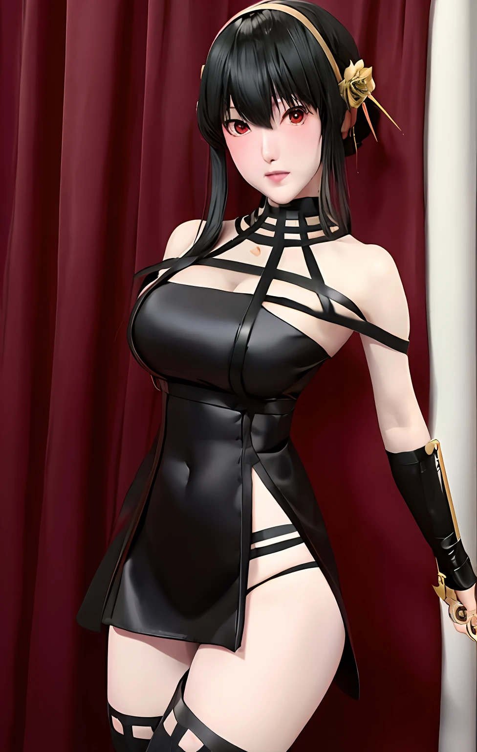 Sexy Japan woman in black leather dress with sword and rose petals, a short skirt、High kick like a cheergirl、Beautiful facial features、Beautiful bust、Ultra mini skirt、I can see the white panties、beautiful thigh、poneyTail、Beautiful panties、Full panties、There are pure village frames like、Beautifully constricted waist、Beautiful panties、Beautiful belly button、 by Yang J, ig model | ArtGerm,Beautiful shorts、Beautiful Kasumi Arimura、White panty、 Trending on CGSTATION, beautiful alluring anime woman