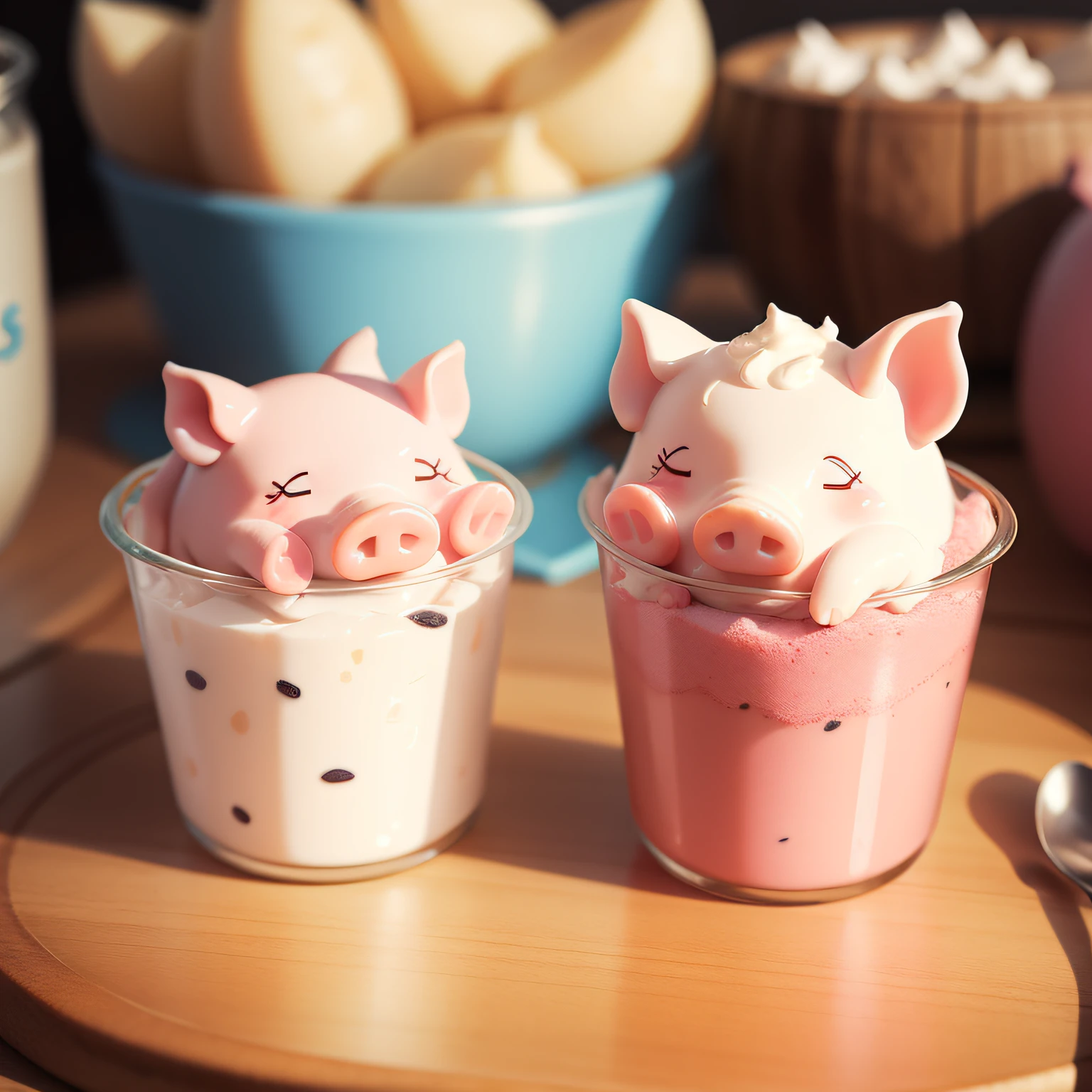 yogurt pot with 2 pigs on the label