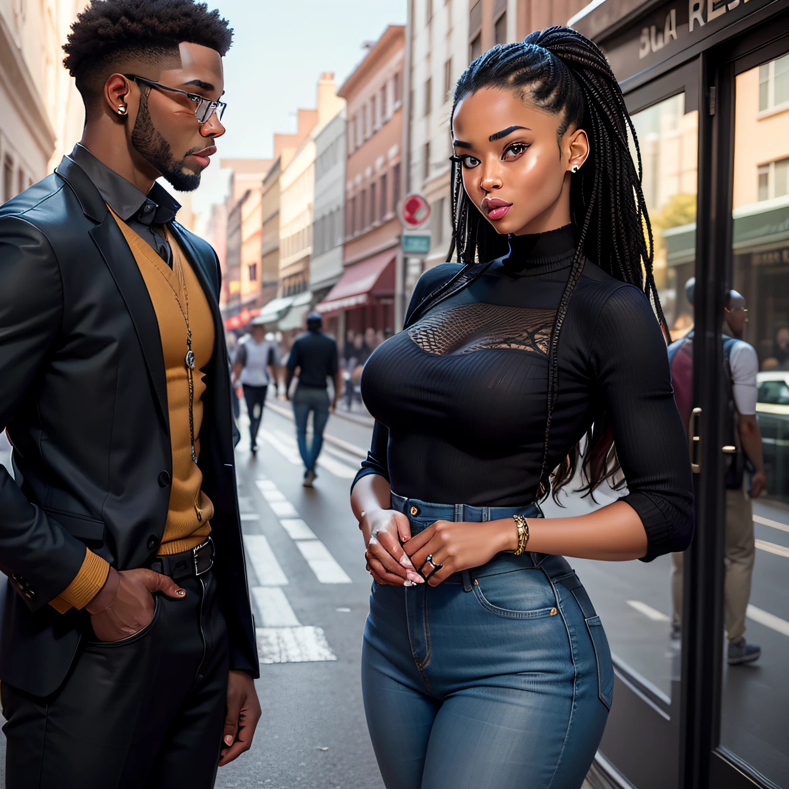 Help me generate a beautiful and handsome black American couple，Real-world scenarios，Realiy，The character background is the same as the real thing
