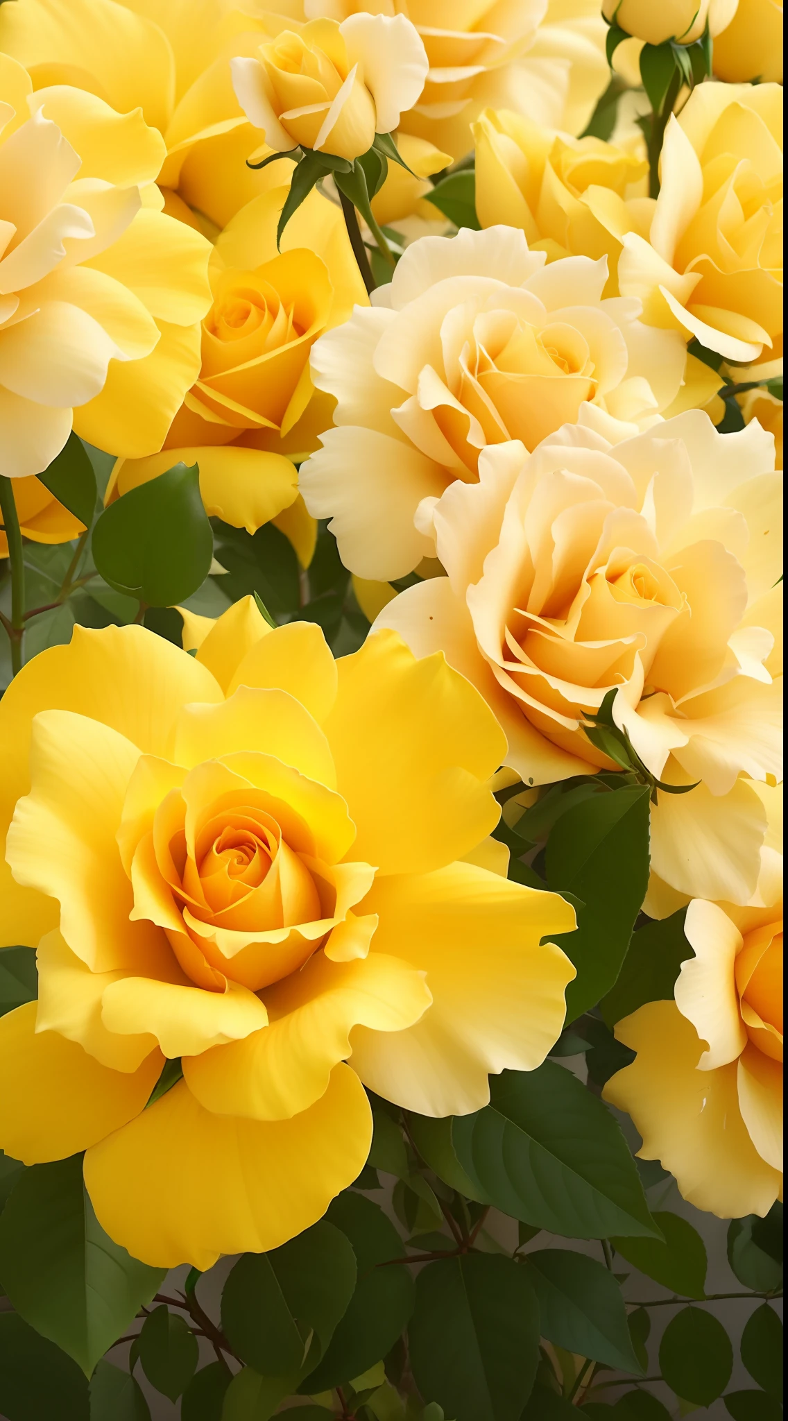 Yellow roses bloom in a flower pot on a sunny day, Yellow rose, Shade of yellow, shades of gold display naturally, Incredibly beautiful, full bloom, soft shade, stunningly beautiful, rose twining, insanely beautiful, beautifully, achingly beautiful, natural point rose', Outstanding detail, rosette, shaded, in detail, perfeitamente detalhada, yellow aureole