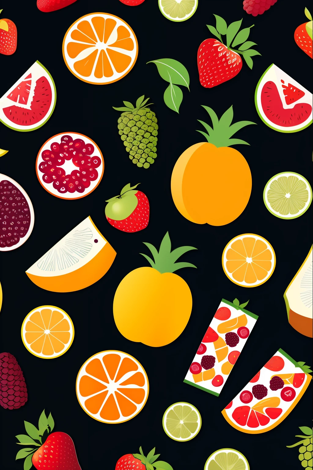 Fruit patterns, multicor, fundo black