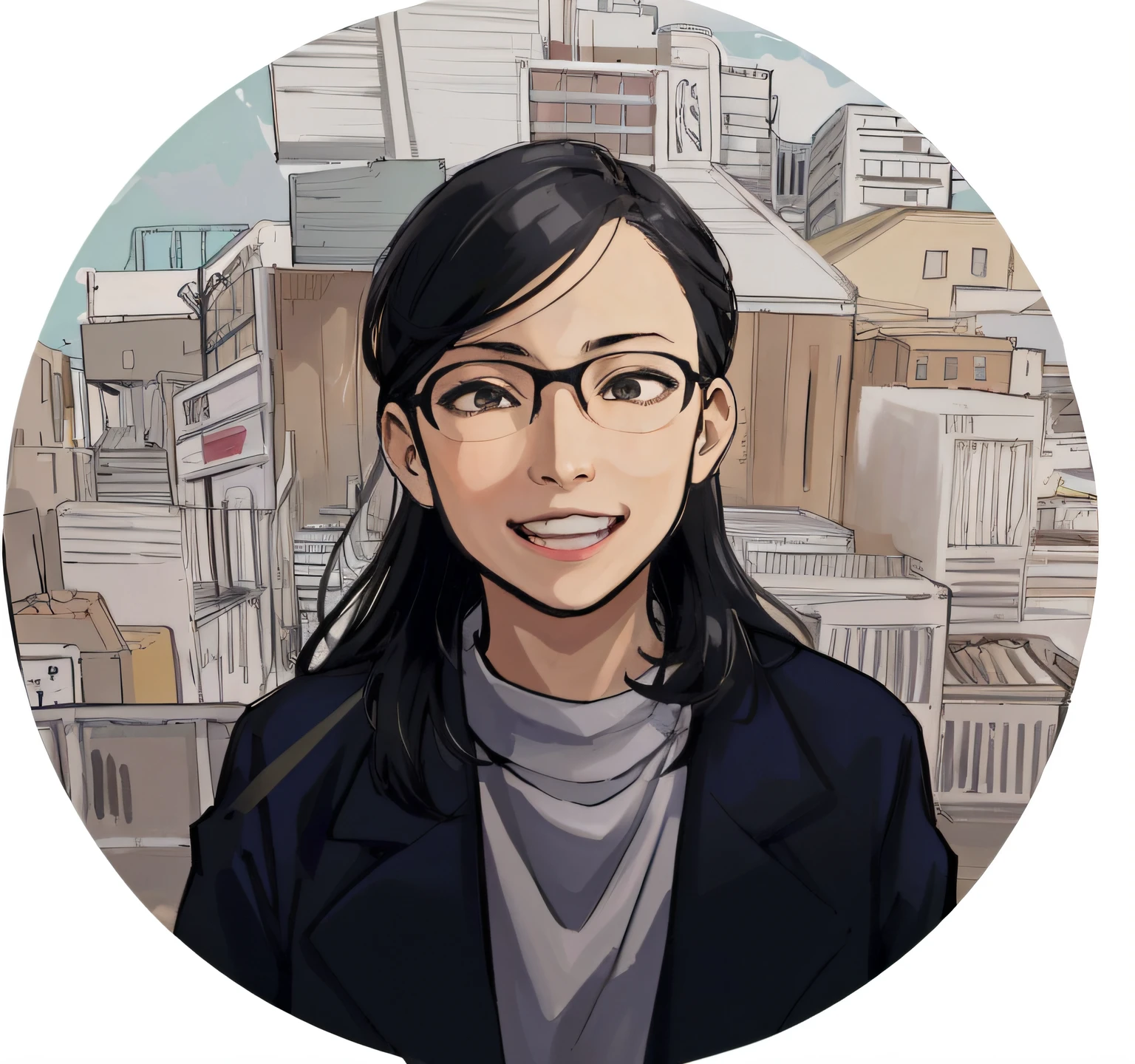 Image of a woman in a blue jacket and glasses, Yayoi Kasuma, Sachiko Miyazaki, shinsui ito, Kaoru Mori, nishimiya shouko, 奈良美智, itsuko azuma, Junko Enoshima, Shiori Teshirogi, Yuka Kazami