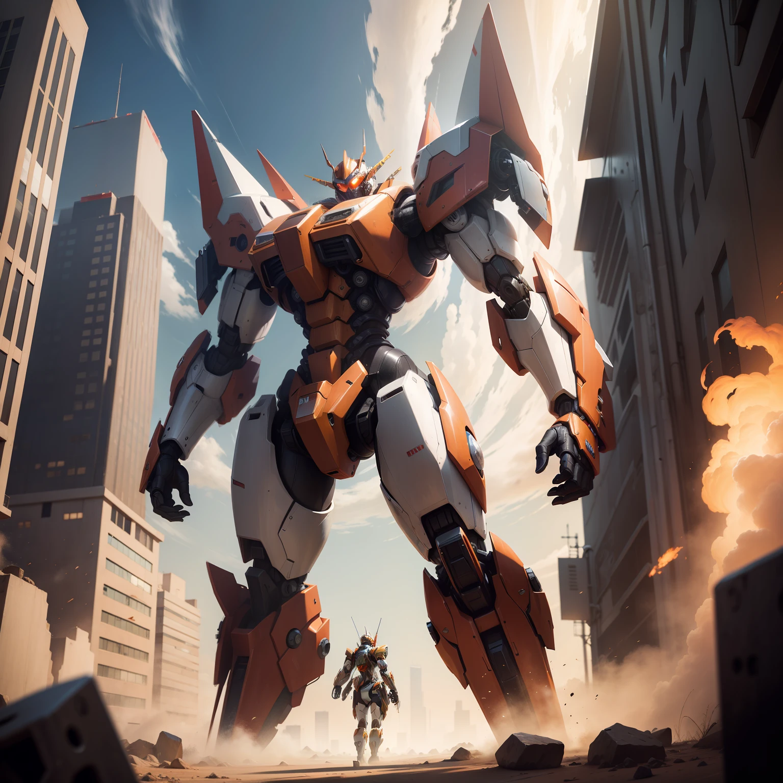 Mecha behind the character