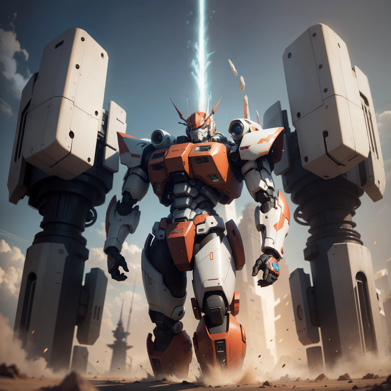 Mecha behind the character