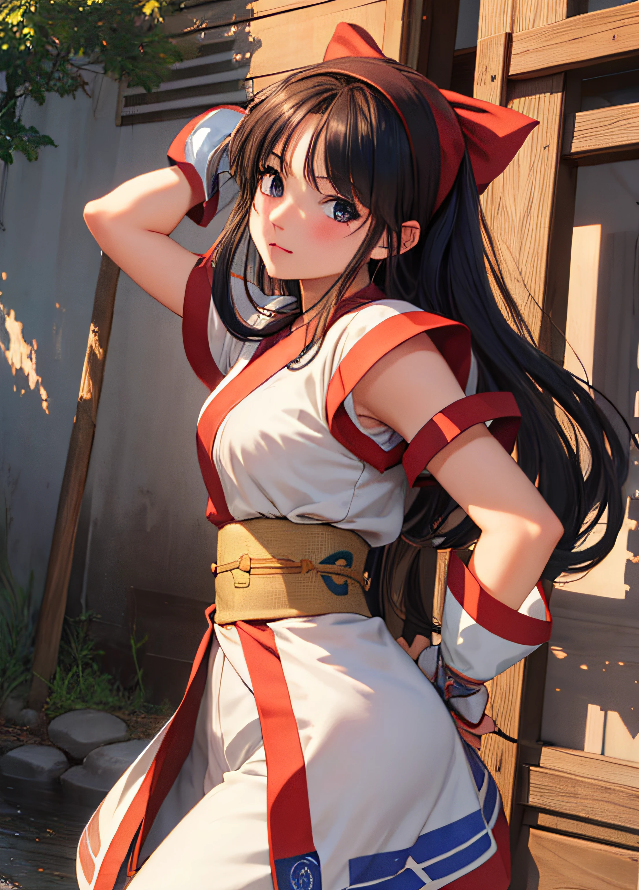 (masterpiece, best quality, high resolution, unity 8k wallpaper, extremely detailed CG:1), (illustration:1.0), 1girl,solo,  nakorurums , bow, hairband, ainu clothes, fingerless gloves   , short sleeves