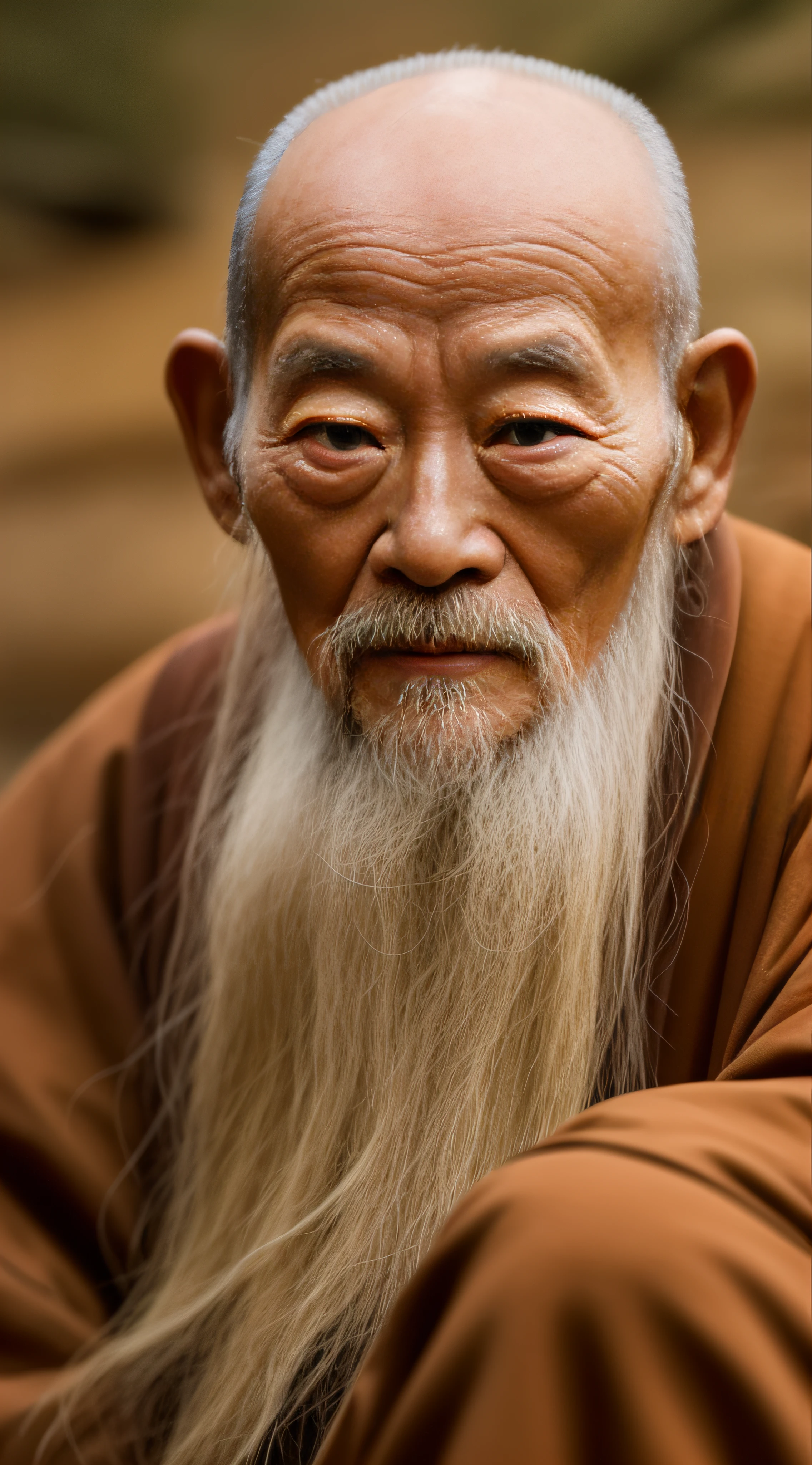 (A old man+inspiration：Wu Daozi+Red clay net+Shen Hangjia)^1.2, Wise old man, Taoist master, Taoist, 8-K film still image, One 80-year-old, Ancient Chinese monks, Wang Defa, Best quality, looks into camera, outside,