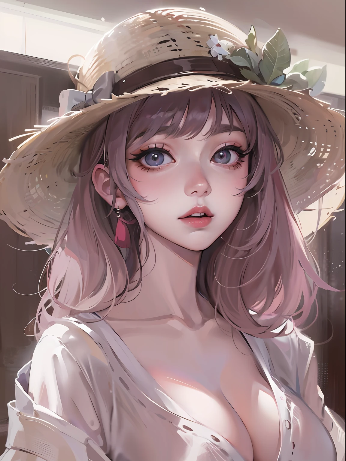 there is a woman with a hat and a dress on, detailed portrait of anime girl, detailed digital anime art, kawaii realistic portrait, artwork in the style of guweiz, guweiz on pixiv artstation, beautiful anime portrait, guweiz on artstation pixiv, guweiz, soft anime illustration, portrait anime girl, clean detailed anime art