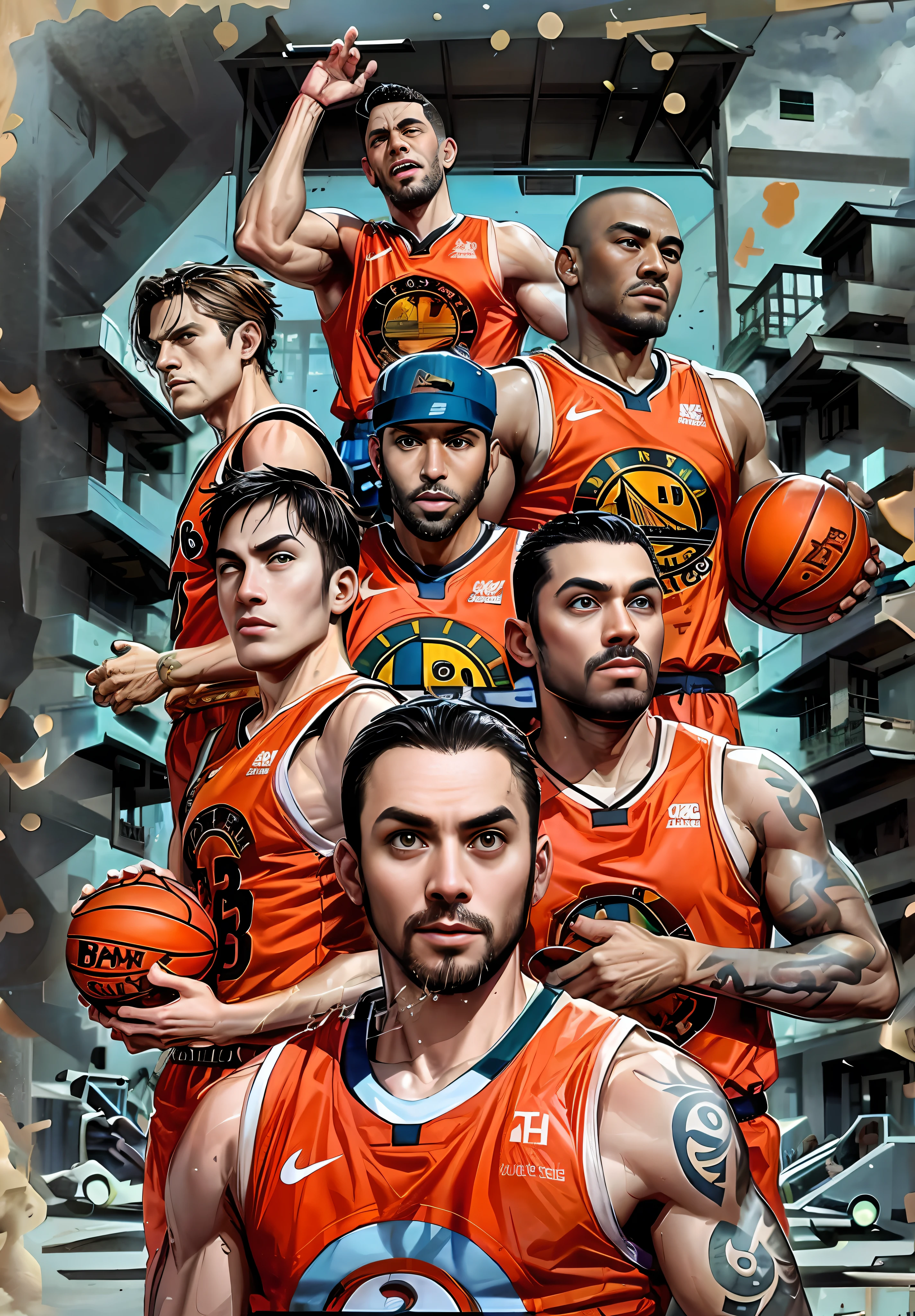 There are a lot of basketball players posing for photos together, warriors fan art, author：Eddie Mendoza, author：Ignacio Zuloaga, Wallpaper phone, Official artwork, Wallpaper phone, promotional art, Official poster, offcial art, Fanart, official fanart, by Galen Dara, Poster illustration, clone, NBA, Raphaelites, alexey egorov, game poster, intense look